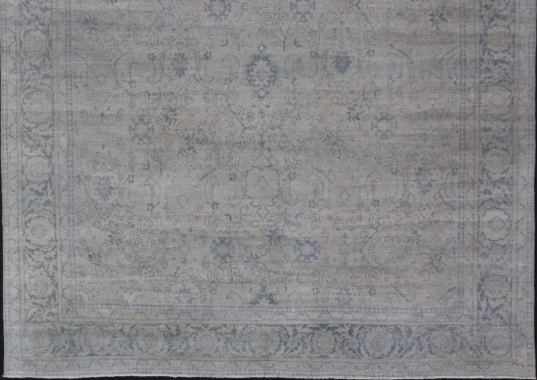 XX secolo Tappeto persiano antico Mahal nei toni del crema e del blu (8'11