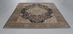 Persian Antique Malayer Hand Knotted Camel and Navy Rug
