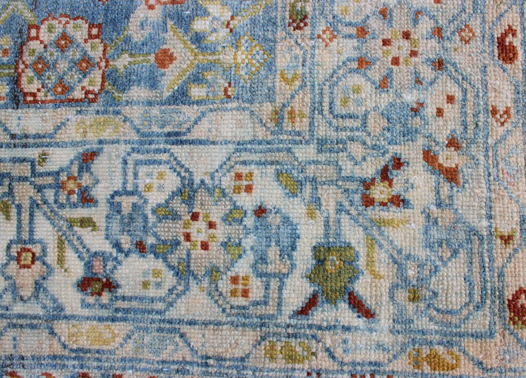 Persischer antiker Malayer-Perserteppich mit All-Over-Design in verschiedenen Blau-, Elfenbein- und Rottönen 6