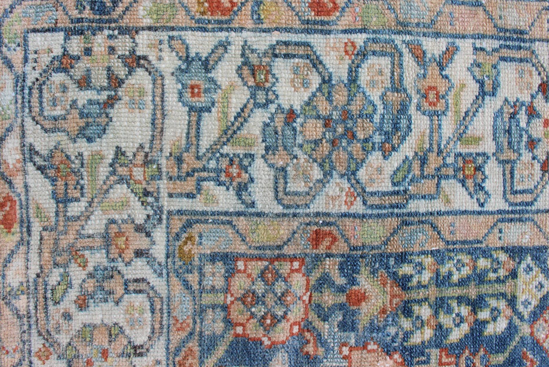 Persischer antiker Malayer-Perserteppich mit All-Over-Design in verschiedenen Blau-, Elfenbein- und Rottönen 8
