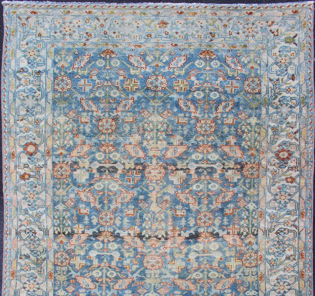 Persian Antique Malayer Rug with All-Over Design in Various Blue, Ivory & Red In Good Condition In Atlanta, GA