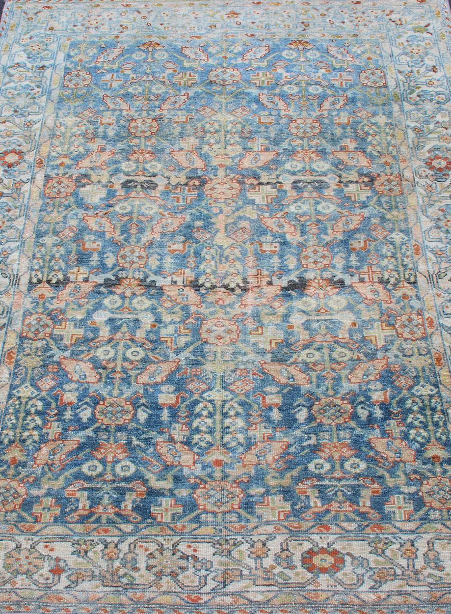 20th Century Persian Antique Malayer Rug with All-Over Design in Various Blue, Ivory & Red