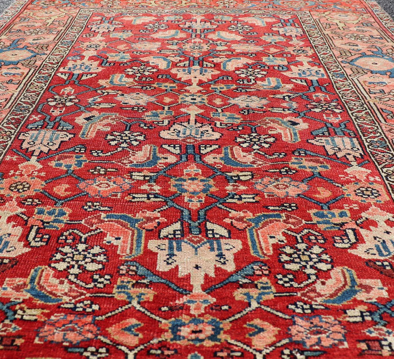 Tapis persan ancien Malayer avec un motif géométrique coloré sur toute sa surface en rouge en vente 4