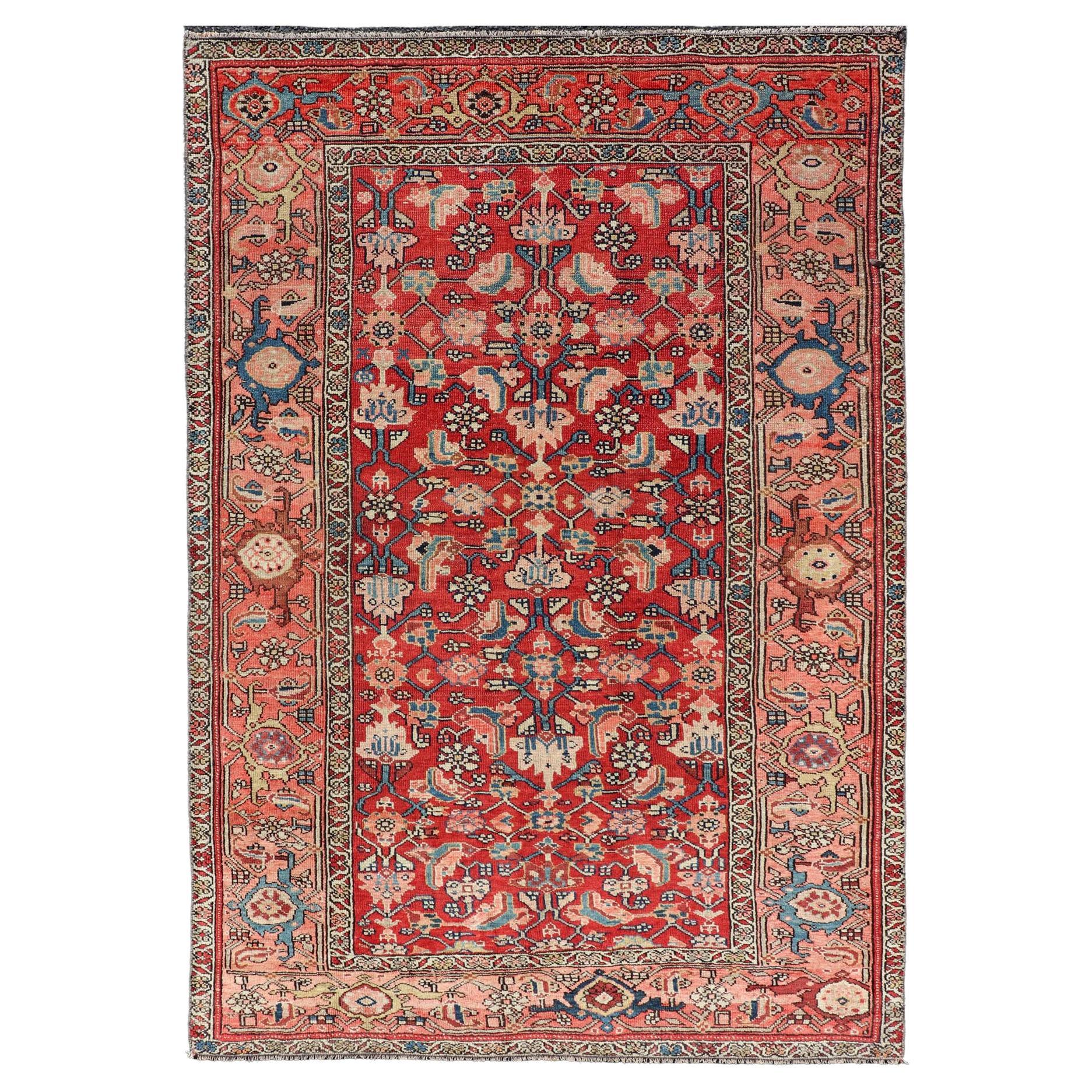 Persian Antique Malayer Rug with Colorful Geometric All-Over Design in Reds