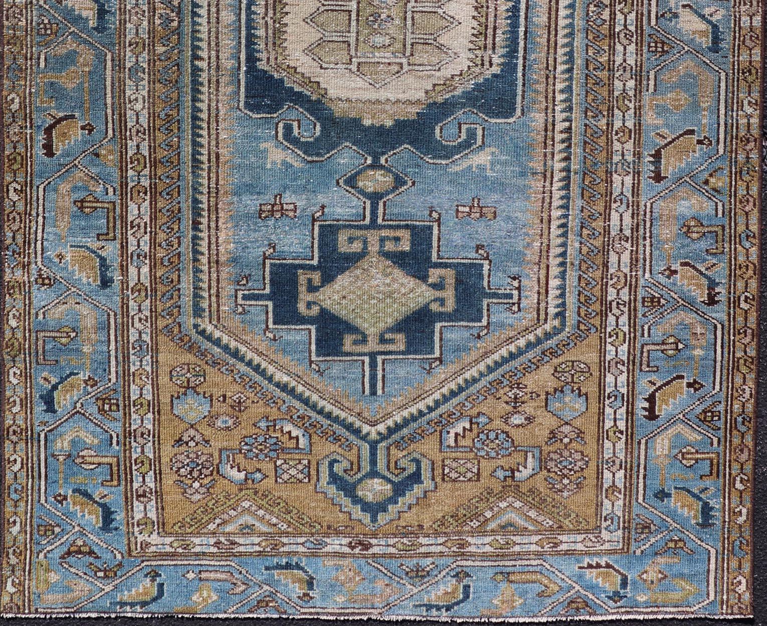 Persian Antique Malayer Rug with Geometric Design in Blue & Brown's For Sale 4
