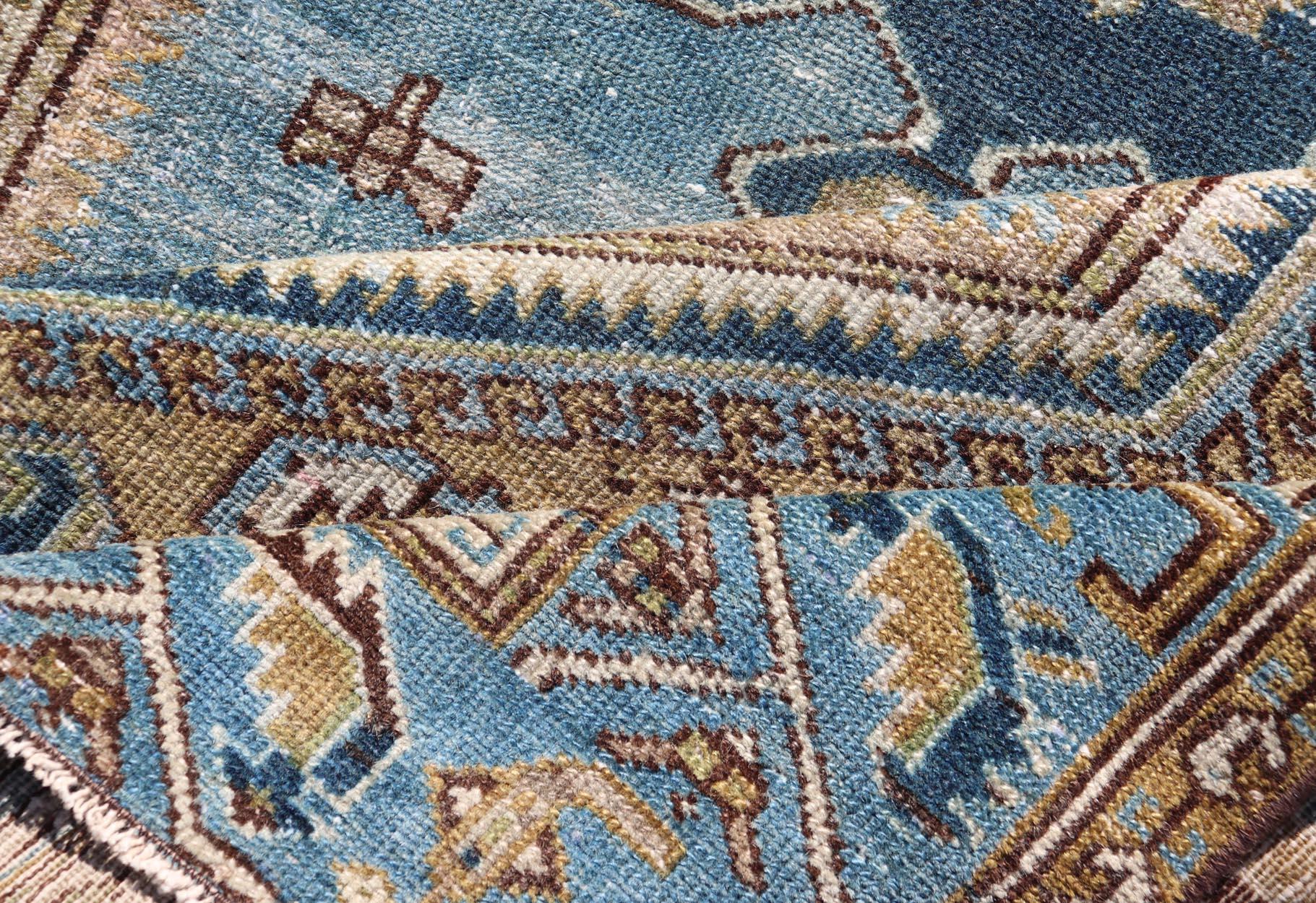 Persian Antique Malayer Rug with Geometric Design in Blue & Brown's For Sale 5