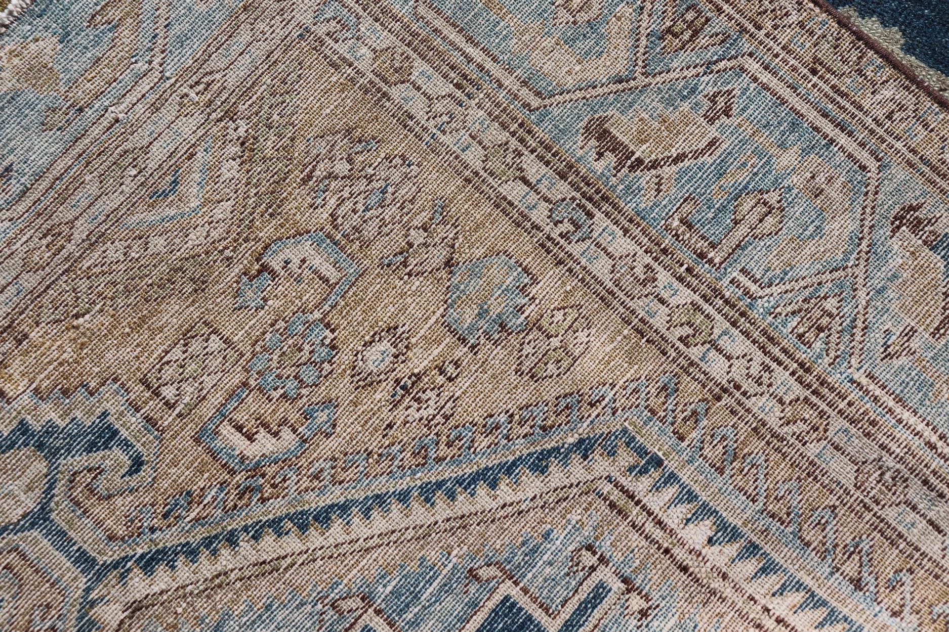 Persian Antique Malayer Rug with Geometric Design in Blue & Brown's For Sale 6
