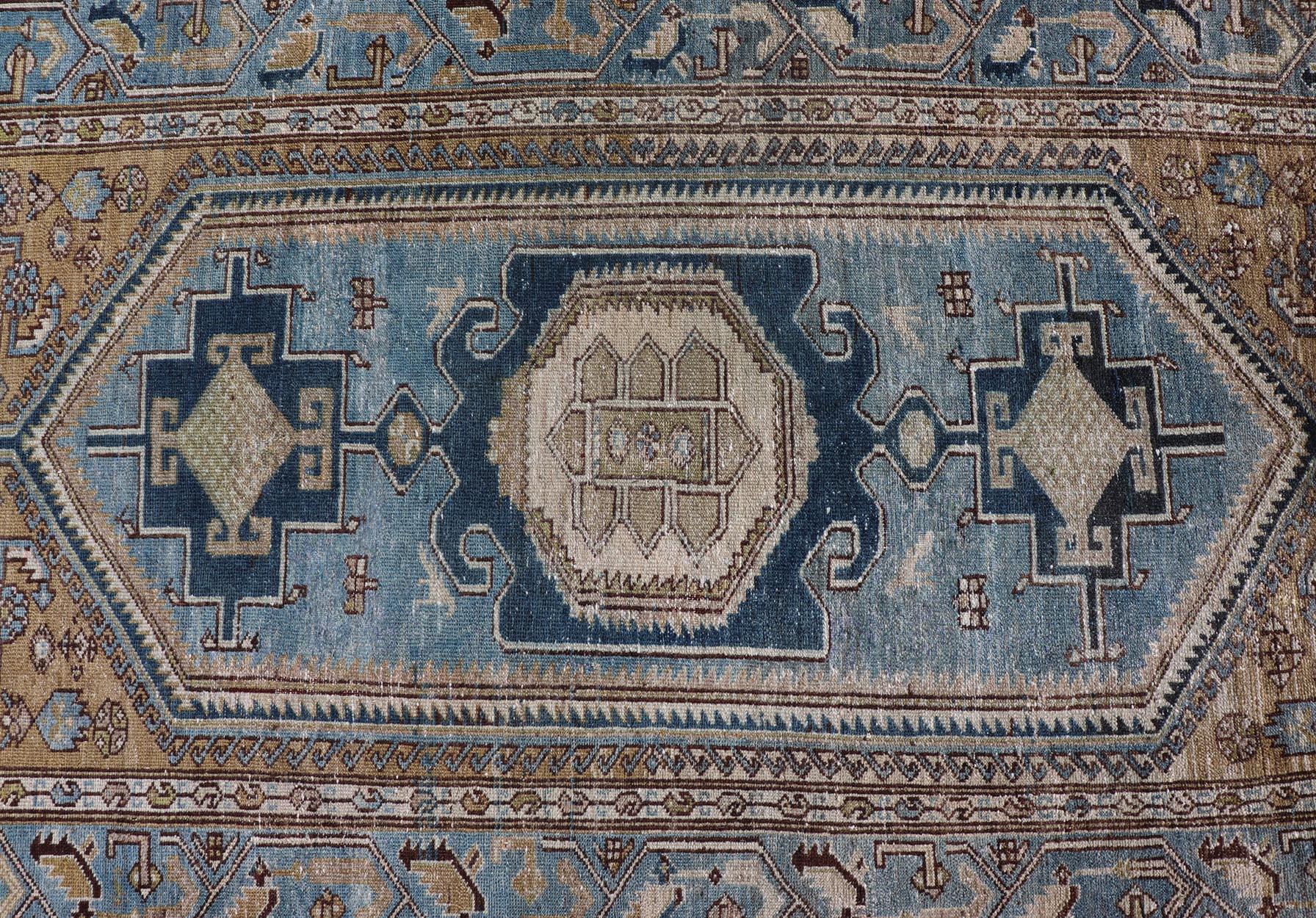 Persian Antique Malayer Rug with Geometric Design in Blue & Brown's For Sale 1