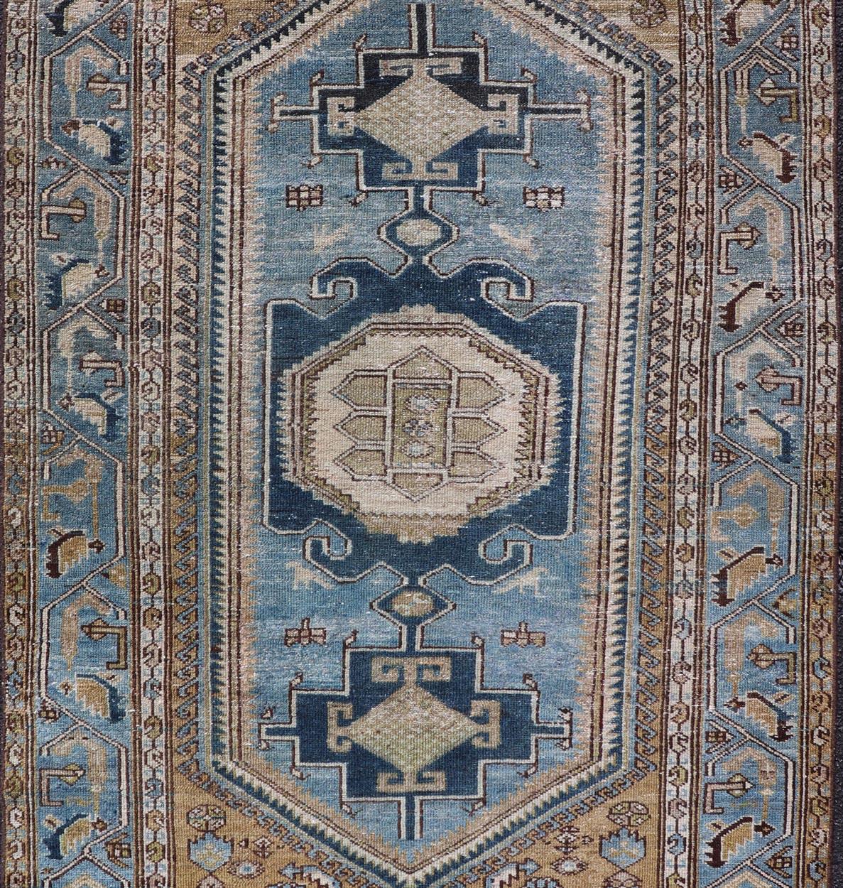 Persian Antique Malayer Rug with Geometric Design in Blue & Brown's For Sale 3