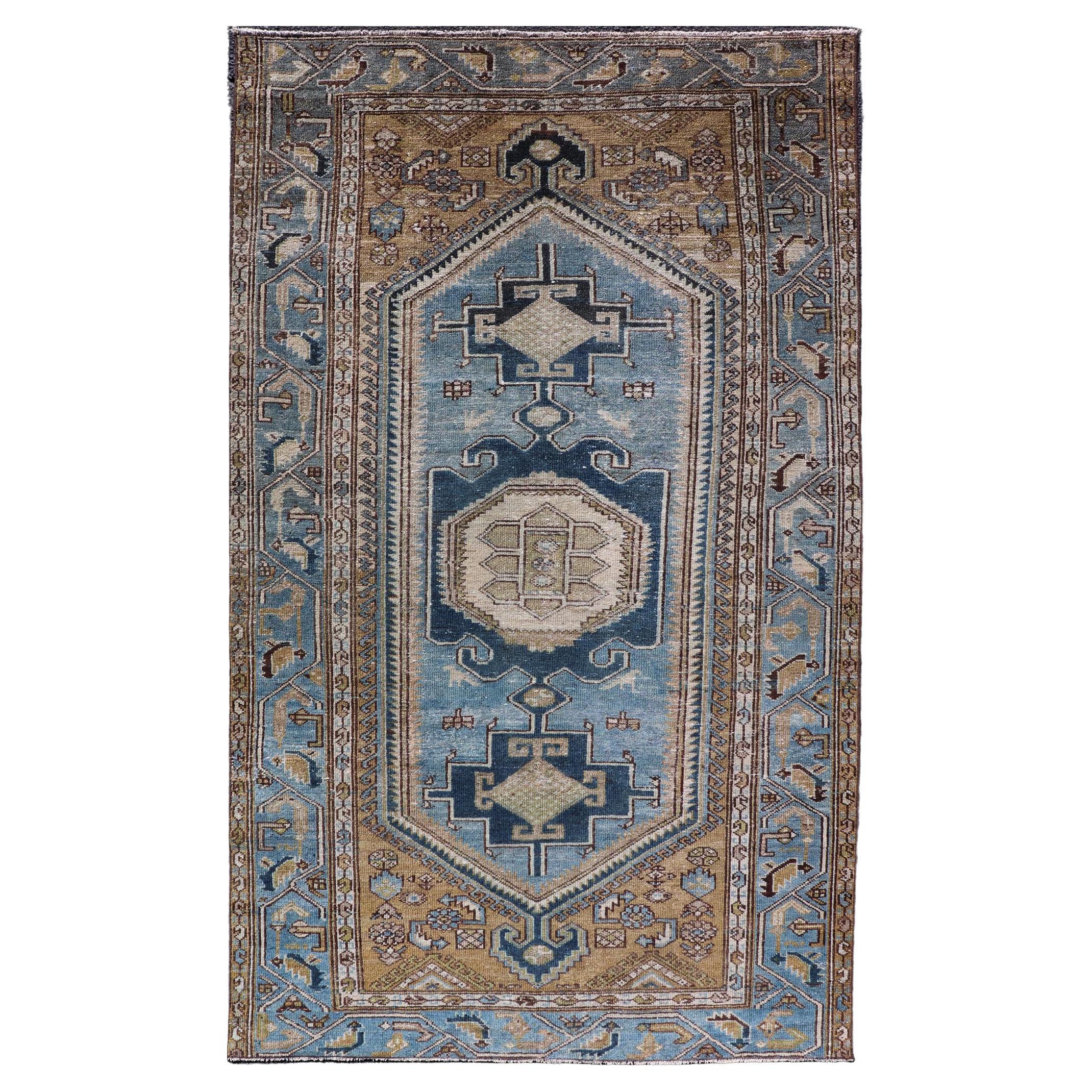 Persian Antique Malayer Rug with Geometric Design in Blue & Brown's