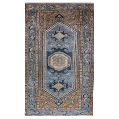 Persian Antique Malayer Rug with Geometric Design in Blue & Brown's