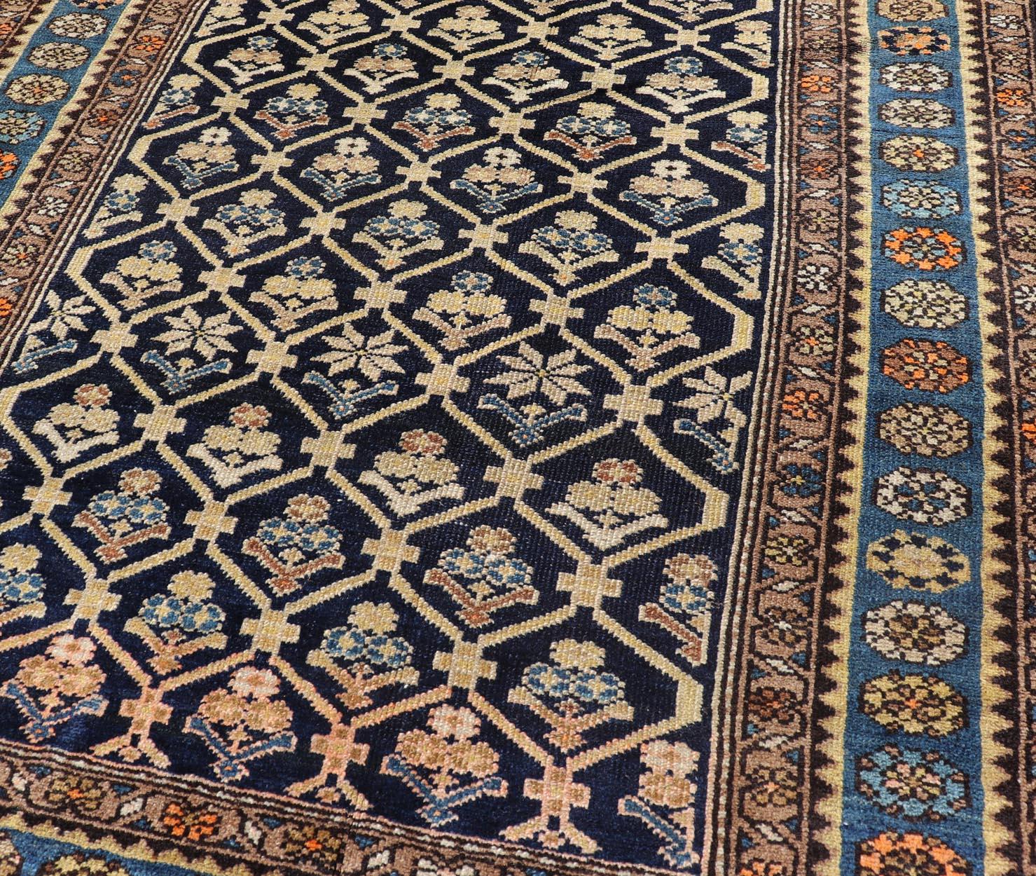 Wool Persian Antique Malayer Rug with Layered Motifs and Geometric Design For Sale