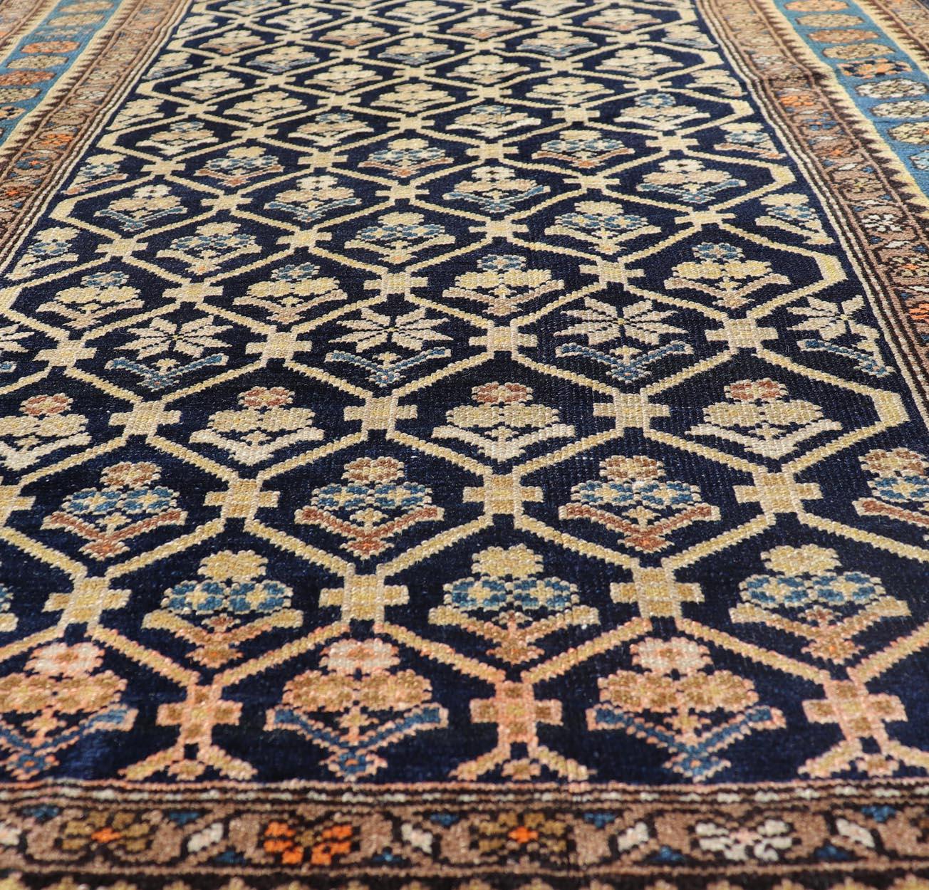 Persian Antique Malayer Rug with Layered Motifs and Geometric Design For Sale 1