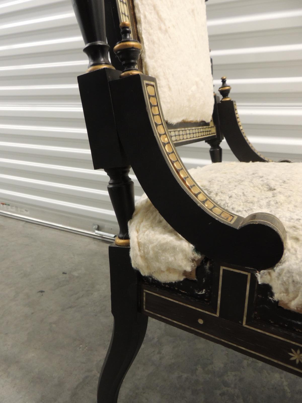 Persian Antique Mother-of-Pearl inlaid Ebonized Wood Side Chair In Fair Condition In Oakland Park, FL