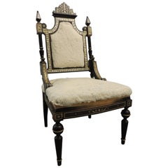 Persian Antique Mother-of-Pearl inlaid Ebonized Wood Side Chair