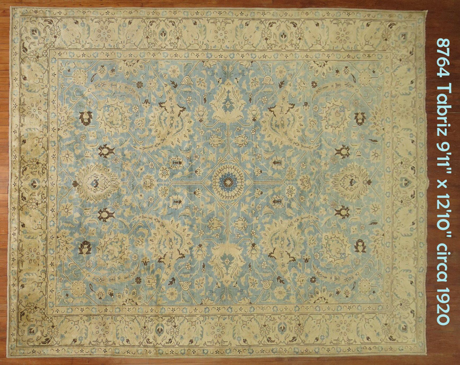 Zabihi Collection Blue Gold Persian Antique Tabriz Rug For Sale 1