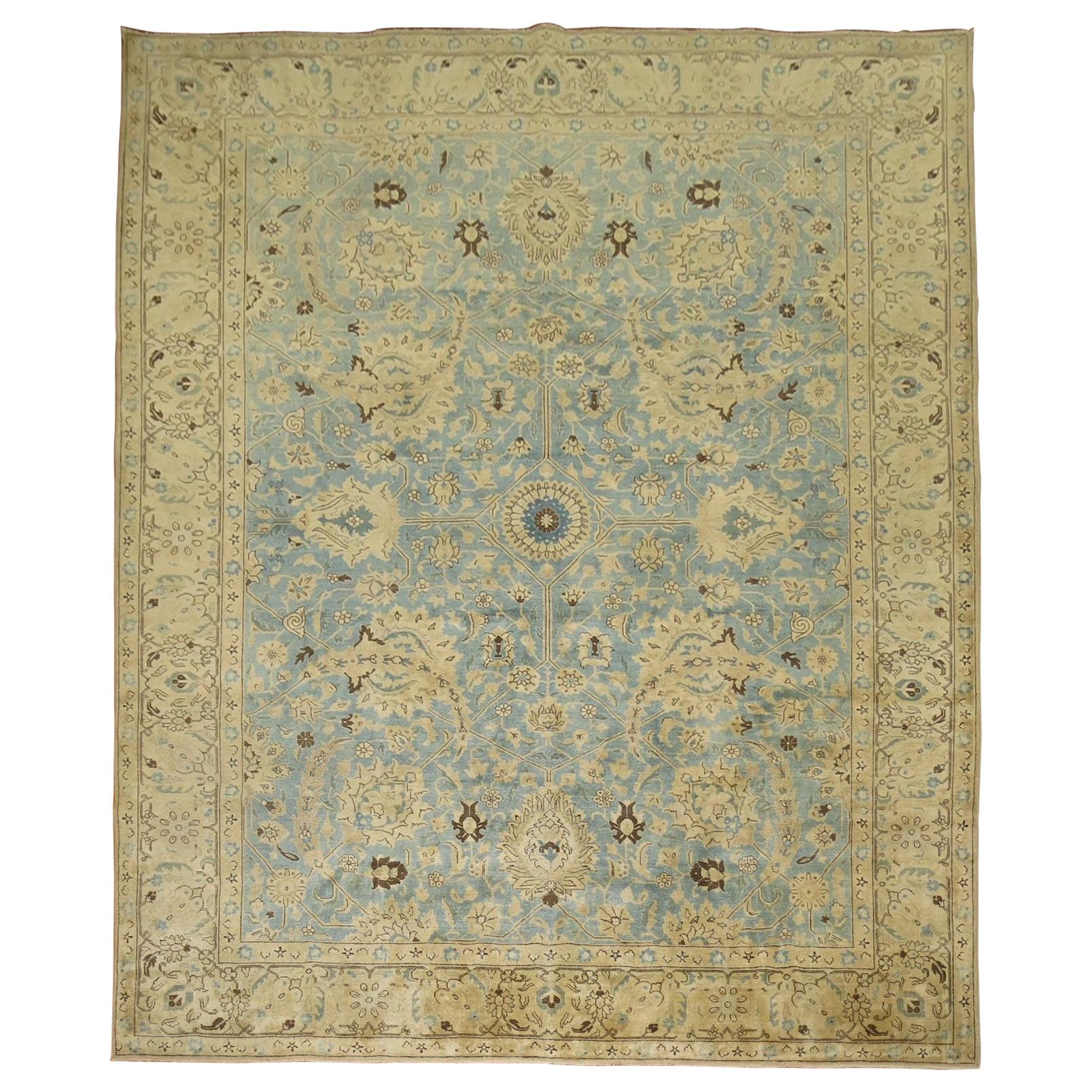 Zabihi Collection Blue Gold Persian Antique Tabriz Rug For Sale