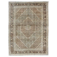 Persian Antique Tabriz with Layered Diamond Geometric Design in Earth Tones