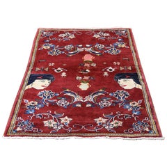 Tappeto orientale persiano Ardabil con testa di donna in pura lana annodata a mano