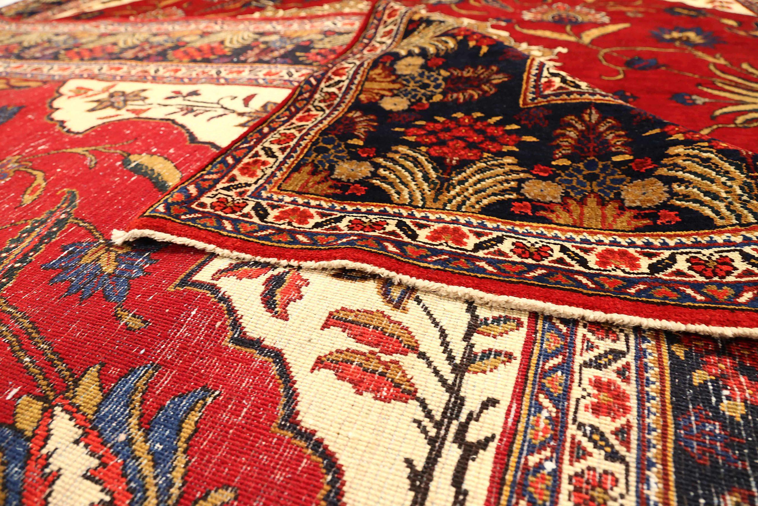 Alfombras Persas Ardebil Circa 1910 - Lana Marfil Azul Marino Rojo 71896 en Excelente estado para la venta en Dallas, TX