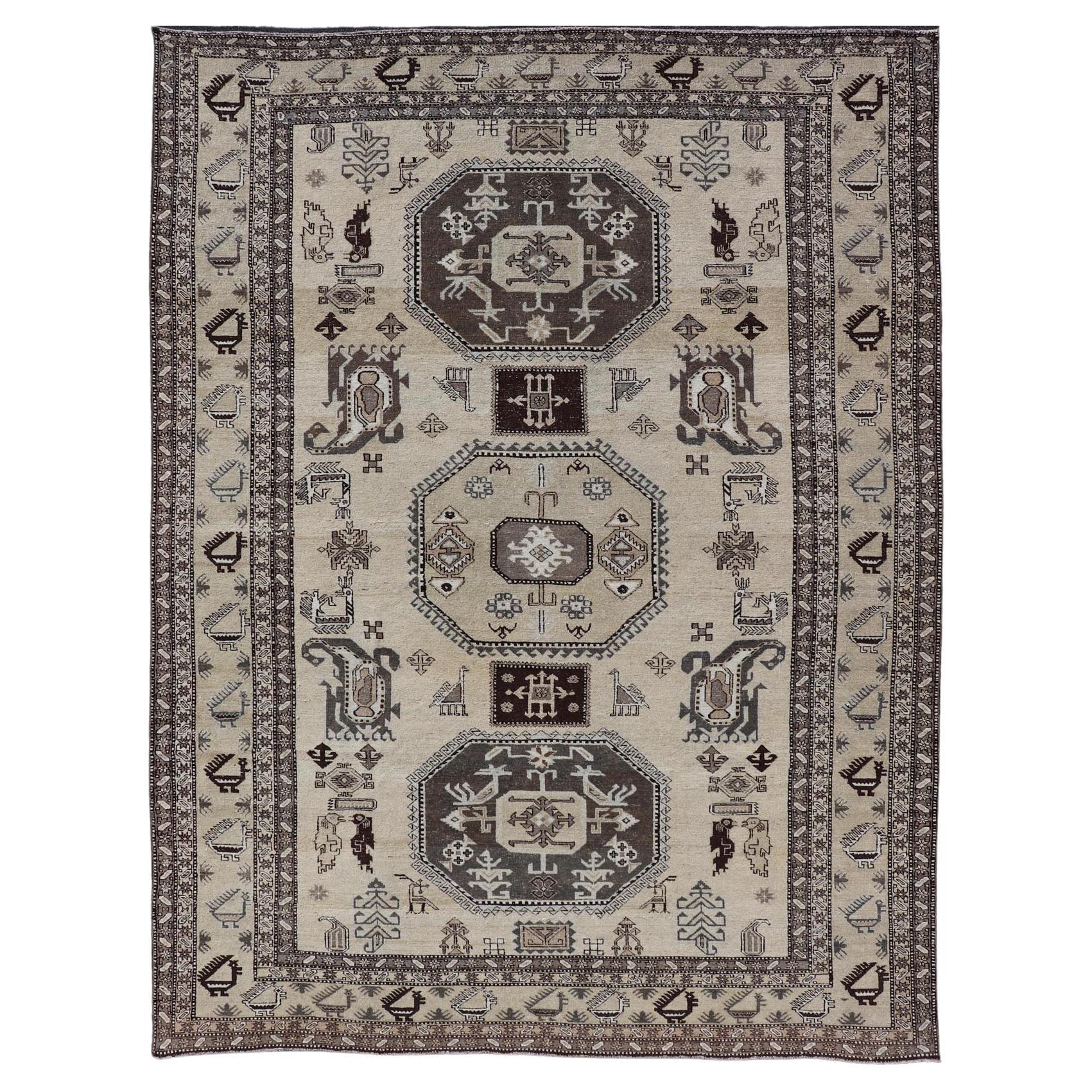 Persian Ardebil Carpet with three Octagon Medallions & Stylized Tribal Motifs For Sale
