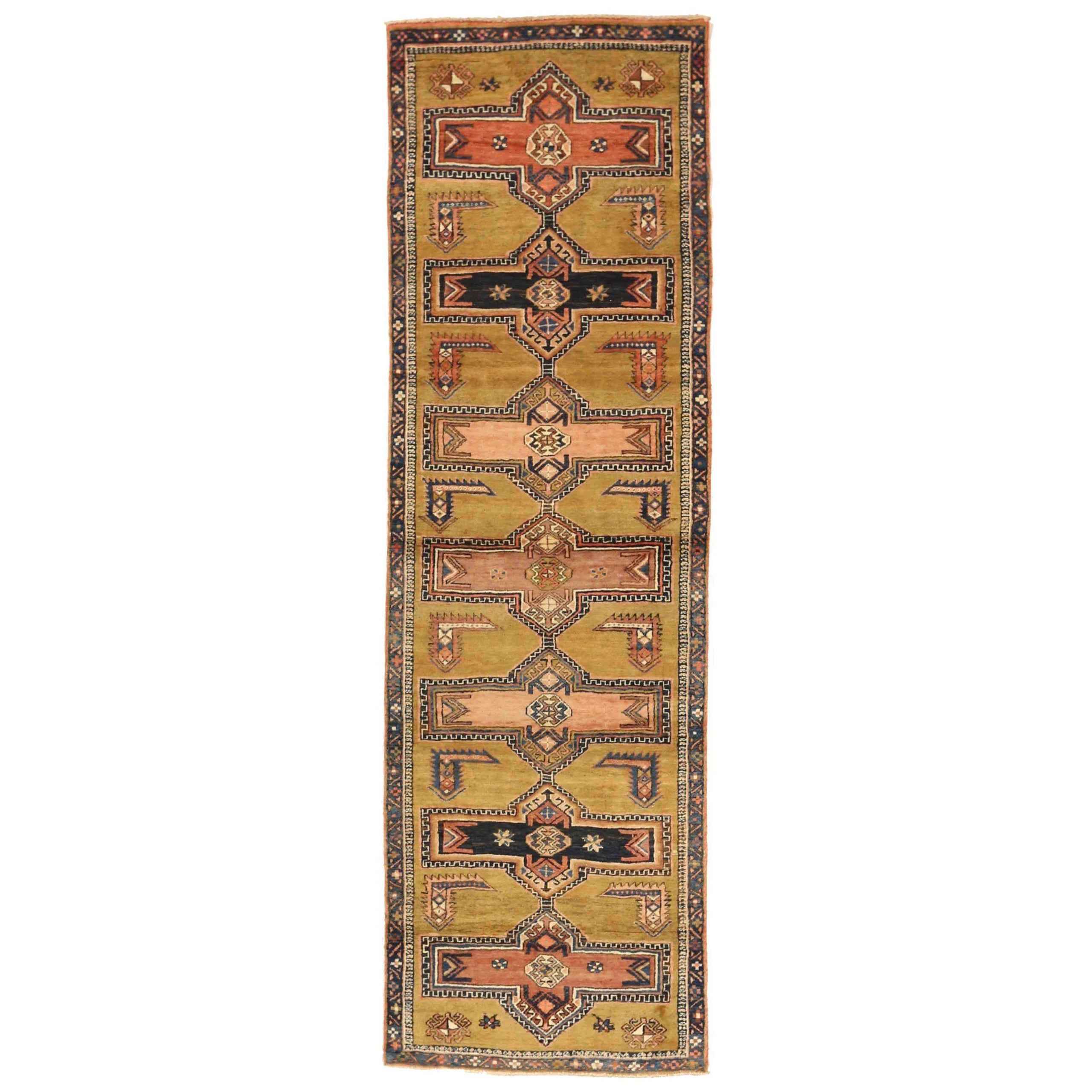 Tappeto Persiano Ardebil Runner - Lana Marrone Rosa Giallo Design - 75743