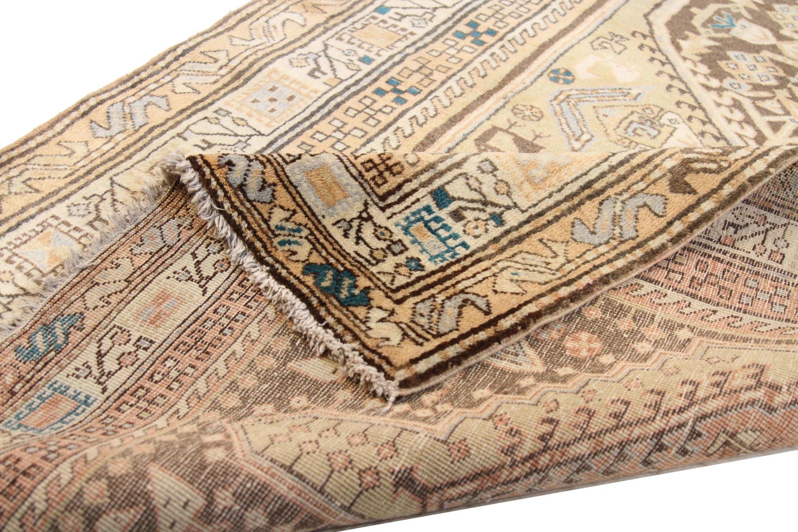 Asian Persian Ardebil Small Rug - Wool Brown Ivory Taupe Design - 75158 For Sale