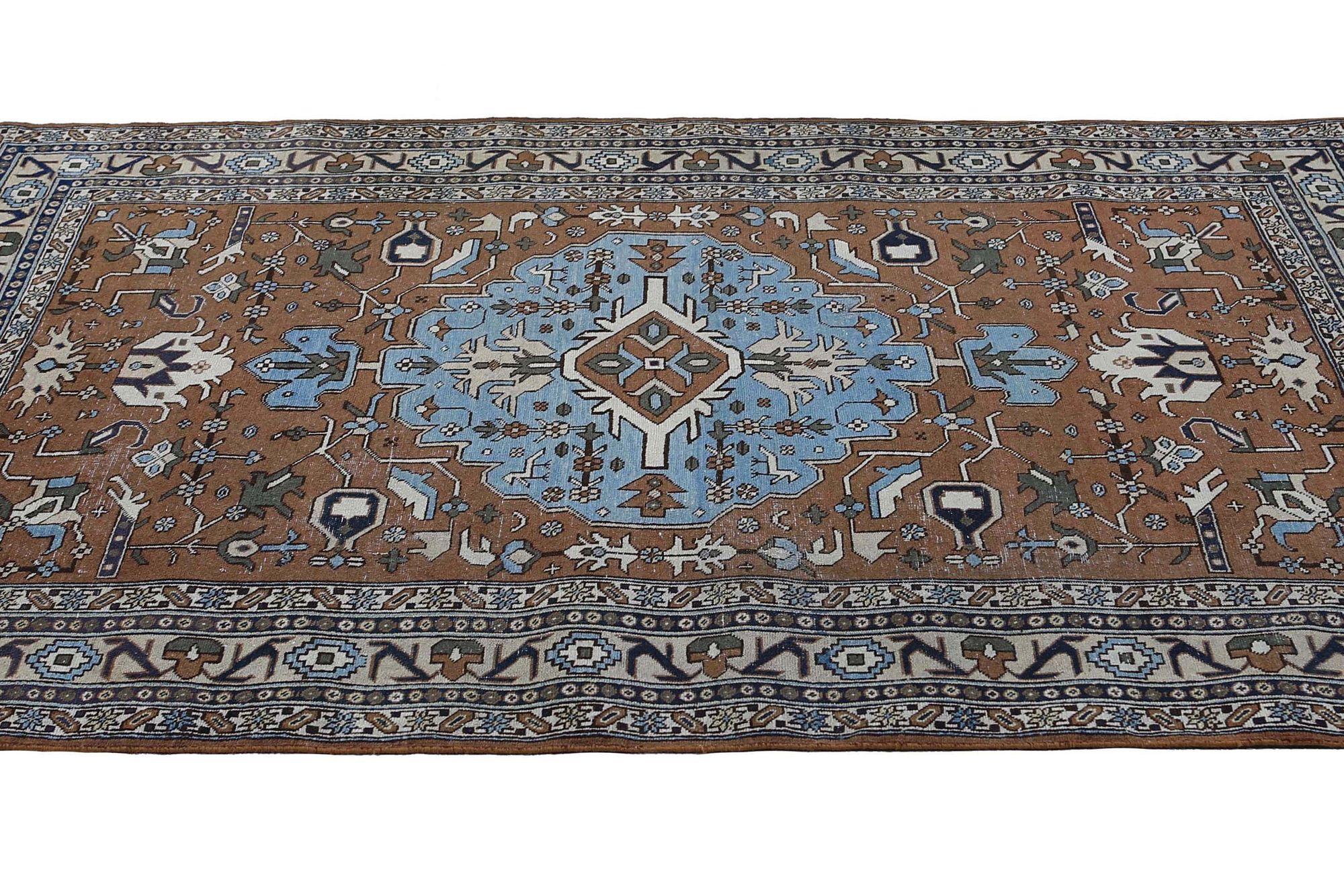 Persischer Ardebil Small Teppich - Wolle Blau Brown Design - 97417 im Zustand „Hervorragend“ im Angebot in Dallas, TX