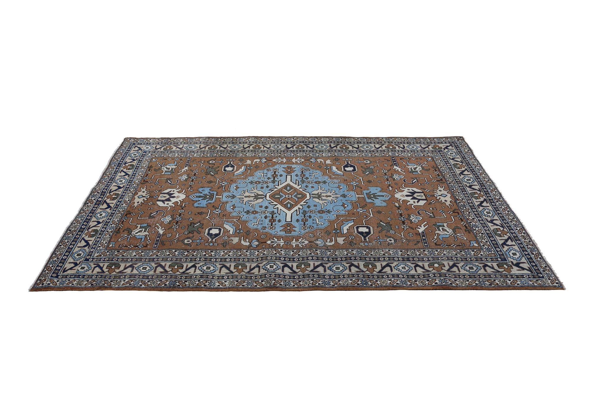Persischer Ardebil Small Teppich - Wolle Blau Brown Design - 97417 (20. Jahrhundert) im Angebot