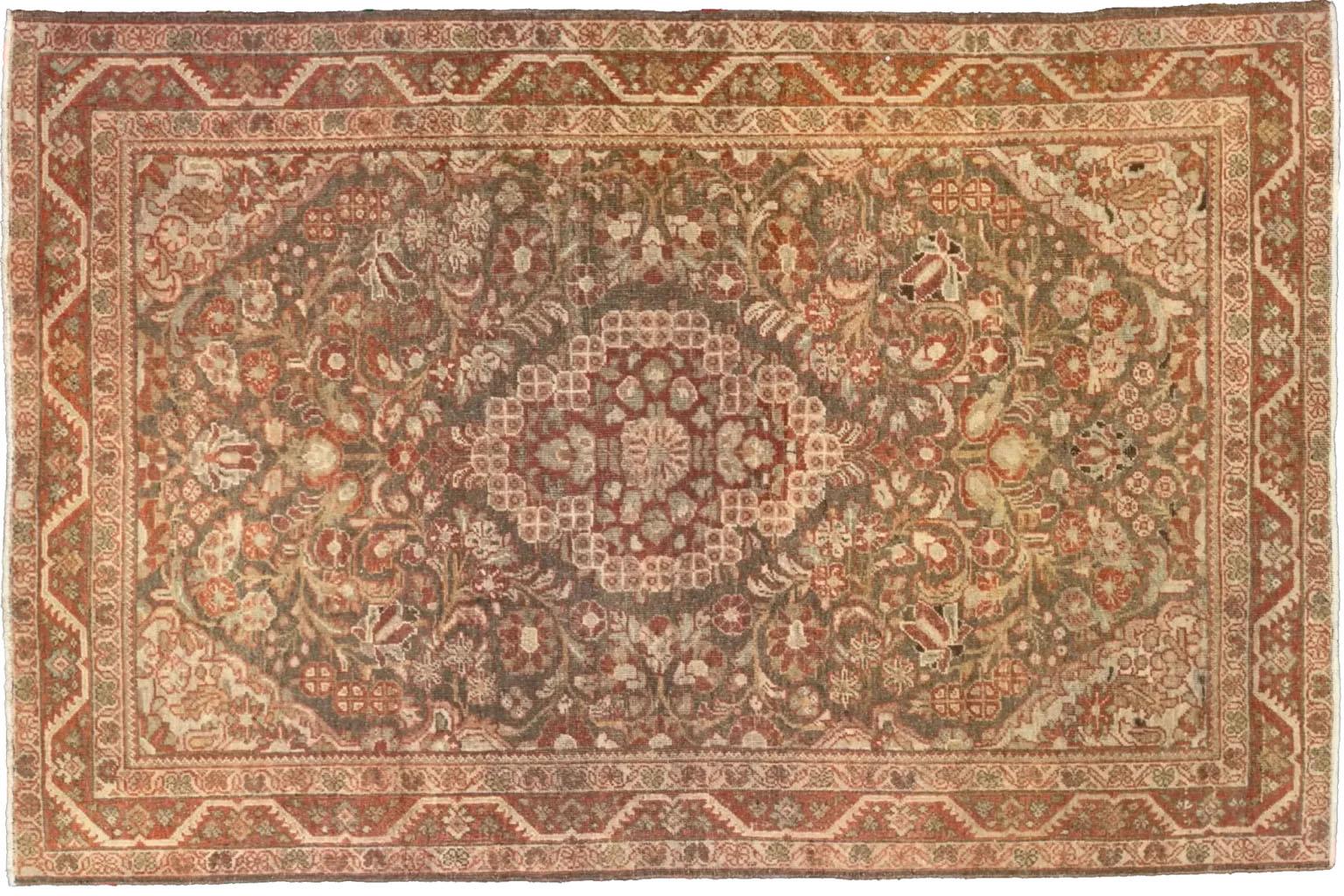 Alfombra Persa - Diseño Mahal - Verde Marfil Rojo Tribal en venta