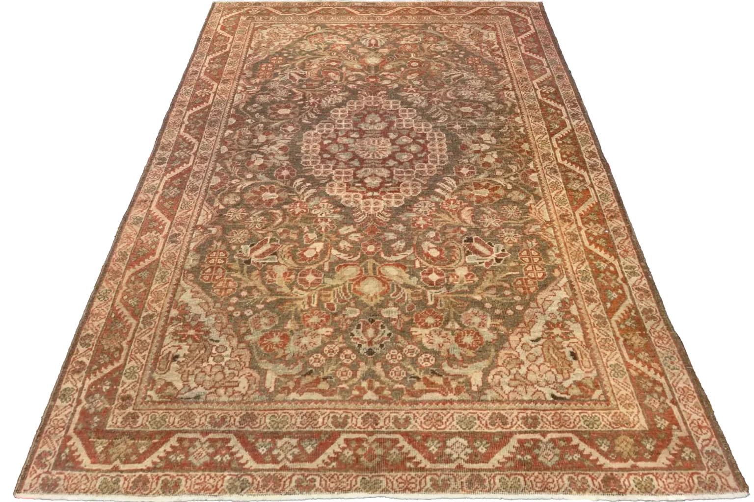 Alfombra Persa - Diseño Mahal - Verde Marfil Rojo Tejido a mano en venta