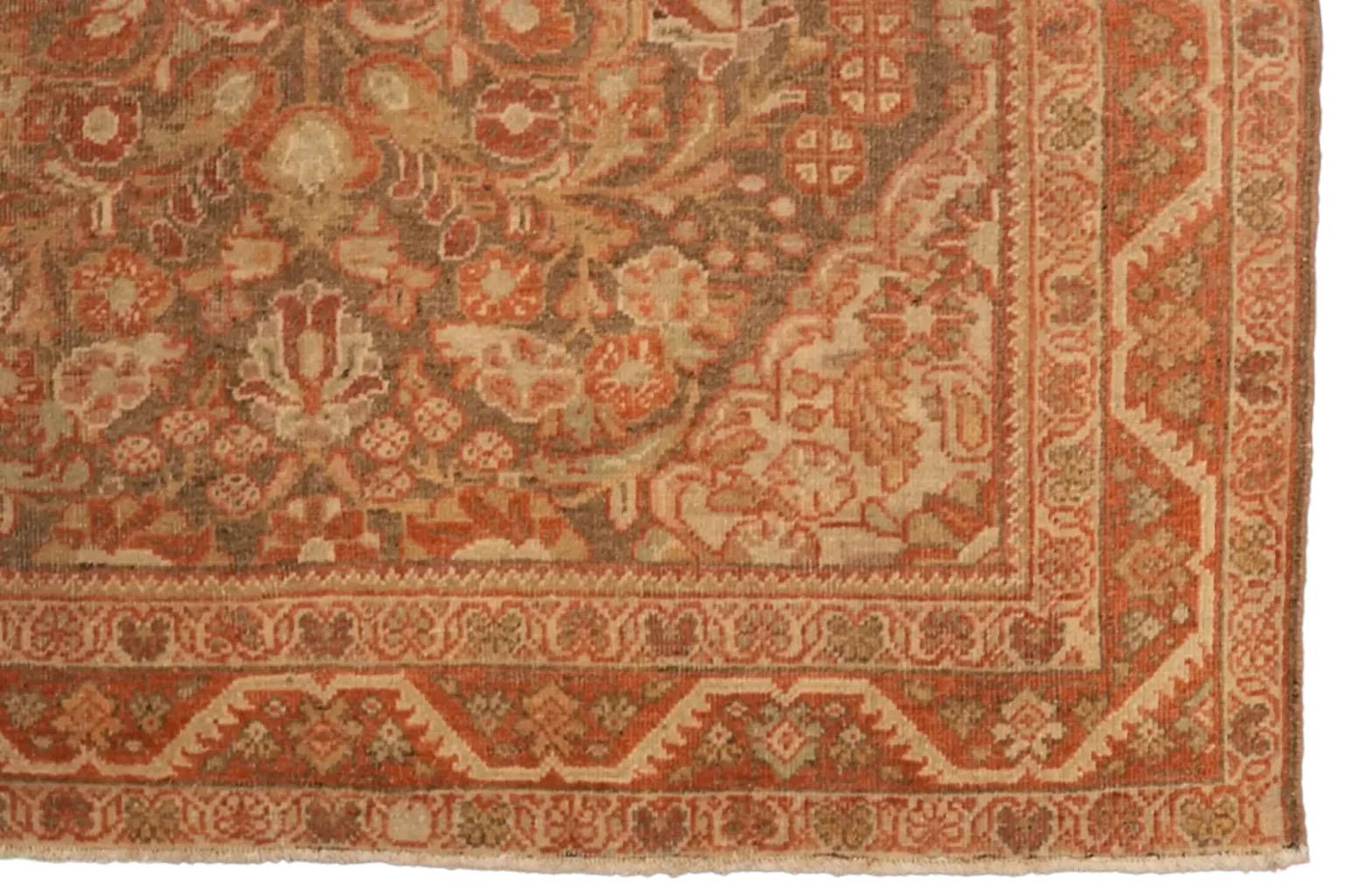Alfombra Persa - Diseño Mahal - Verde Marfil Rojo siglo XX en venta