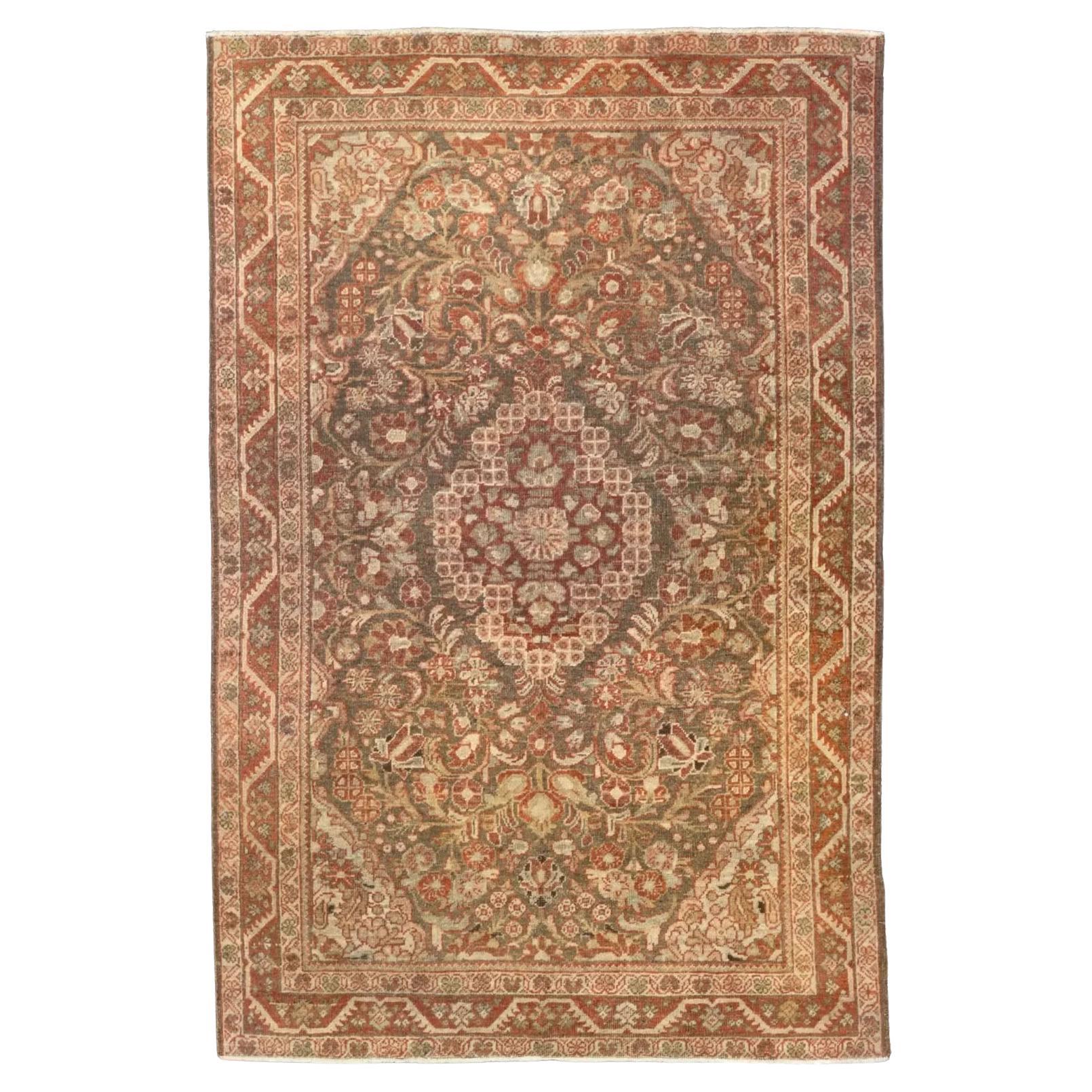 Alfombra Persa - Diseño Mahal - Verde Marfil Rojo en venta