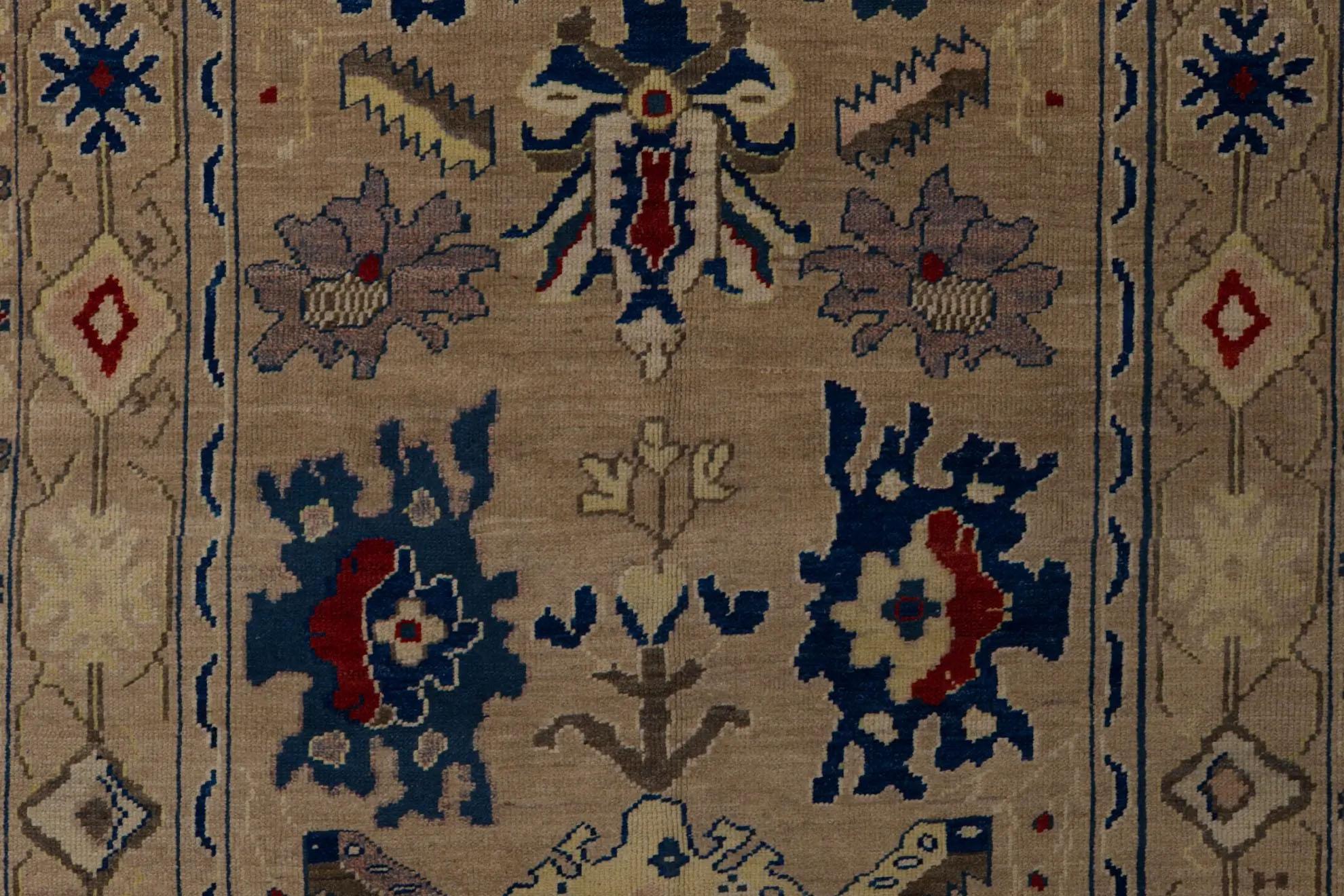 Persian Area Rug - Oushak Design - Ivory Blue Red For Sale 1