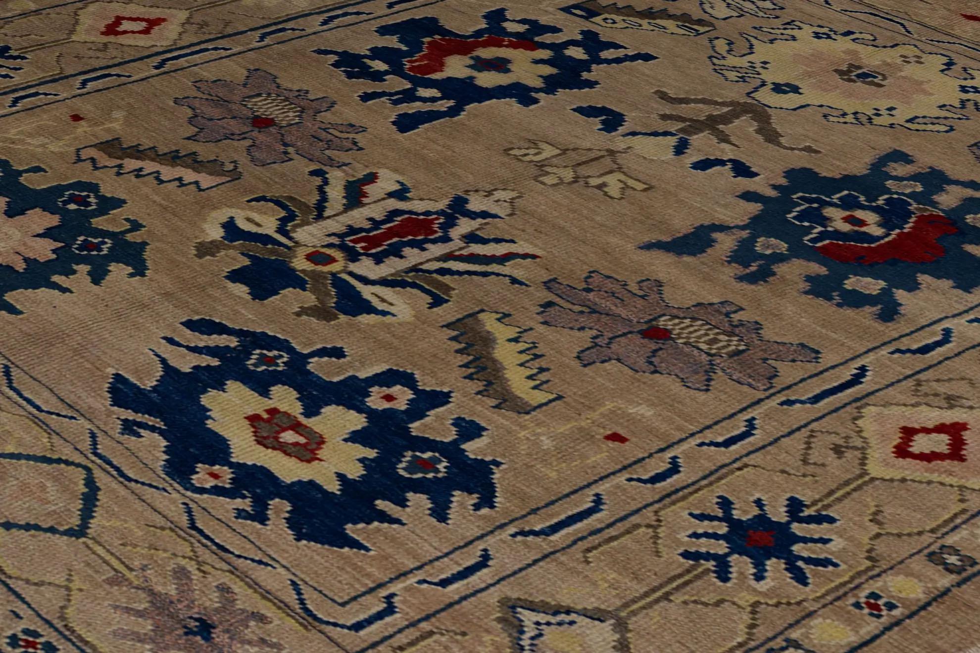Persian Area Rug - Oushak Design - Ivory Blue Red For Sale 2