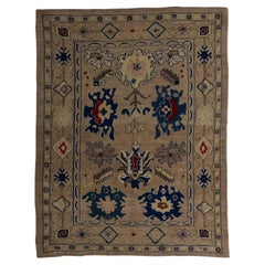 Persian Area Rug - Oushak Design - Ivory Blue Red