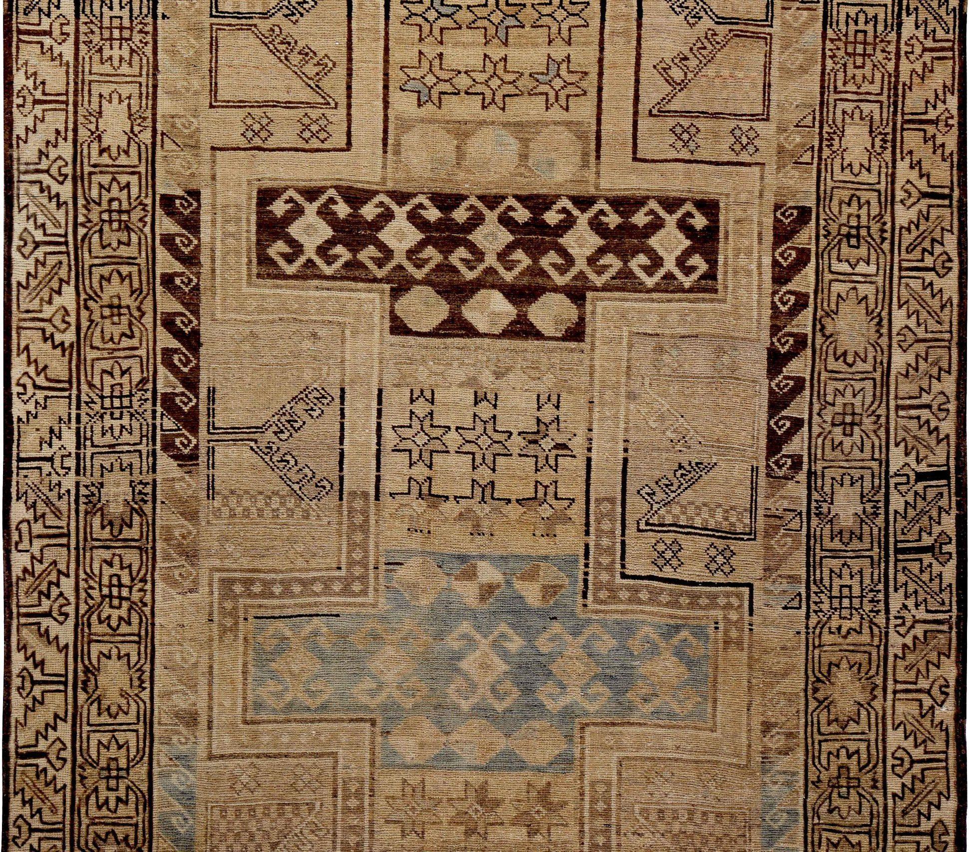 Persische Aserbaidschan Teppiche - Wolle Blau Braun Elfenbein Design - 89618 (Asiatisch) im Angebot