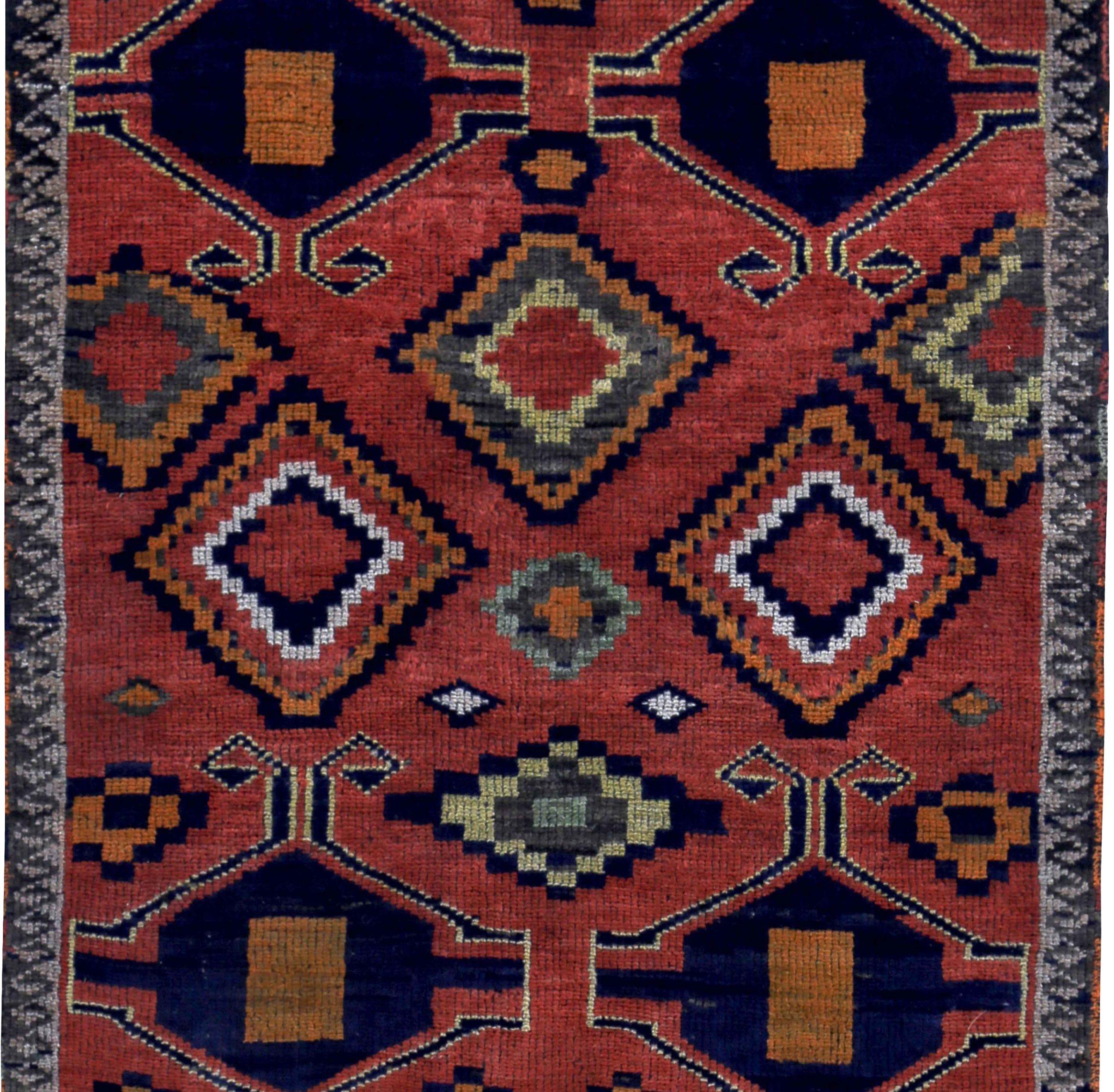 Asian Persian Azerbaijan Area Rugs - Wool Navy Blue Orange Red - 89696 For Sale