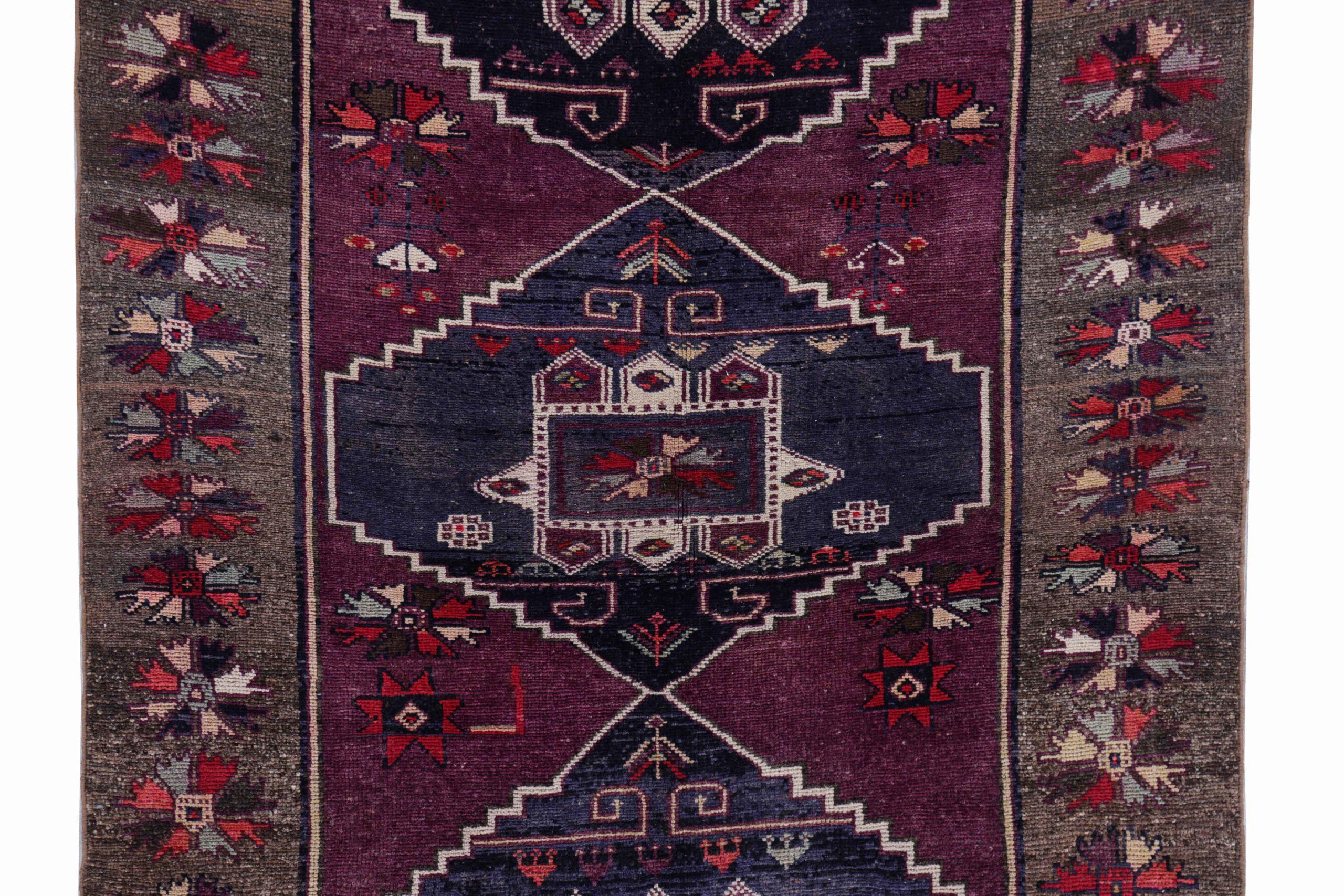 Asian Persian Azerbaijan Area Rugs - Wool Navy Blue Purpel Red - 91588 For Sale