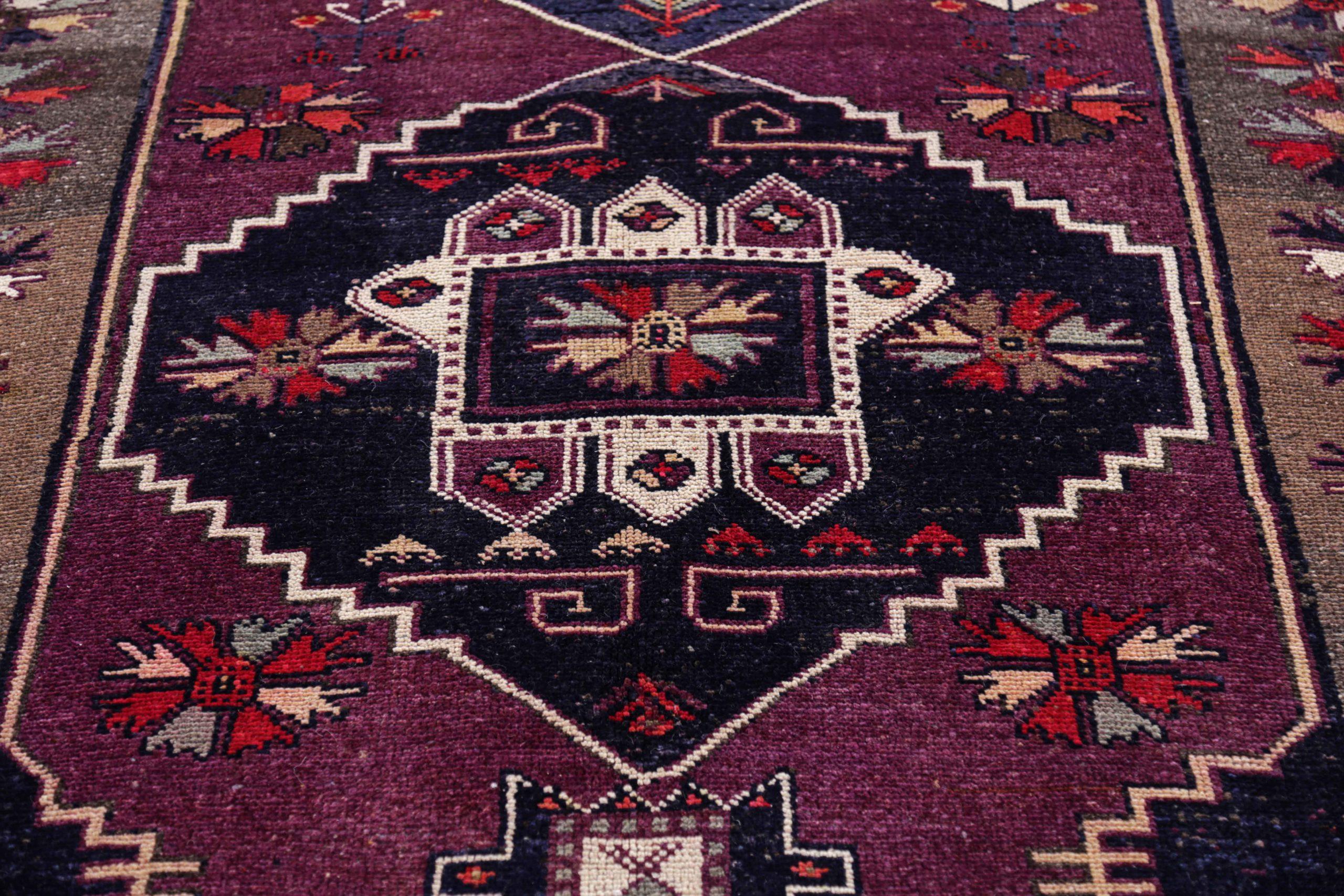Persian Azerbaijan Area Rugs - Wool Navy Blue Purpel Red - 91588 In Excellent Condition For Sale In Dallas, TX