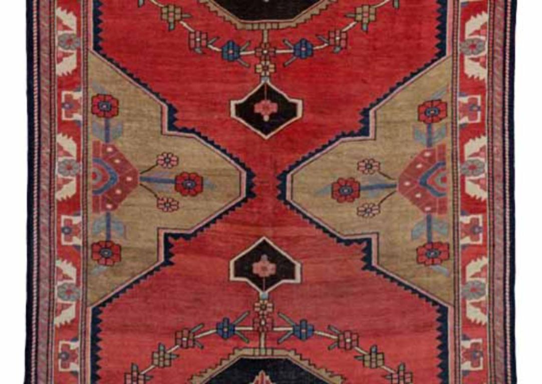 Persische Aserbaidschan-Teppiche um 1910 - Wolle Schwarz Elfenbein Rot Design - 91434 (Asiatisch) im Angebot