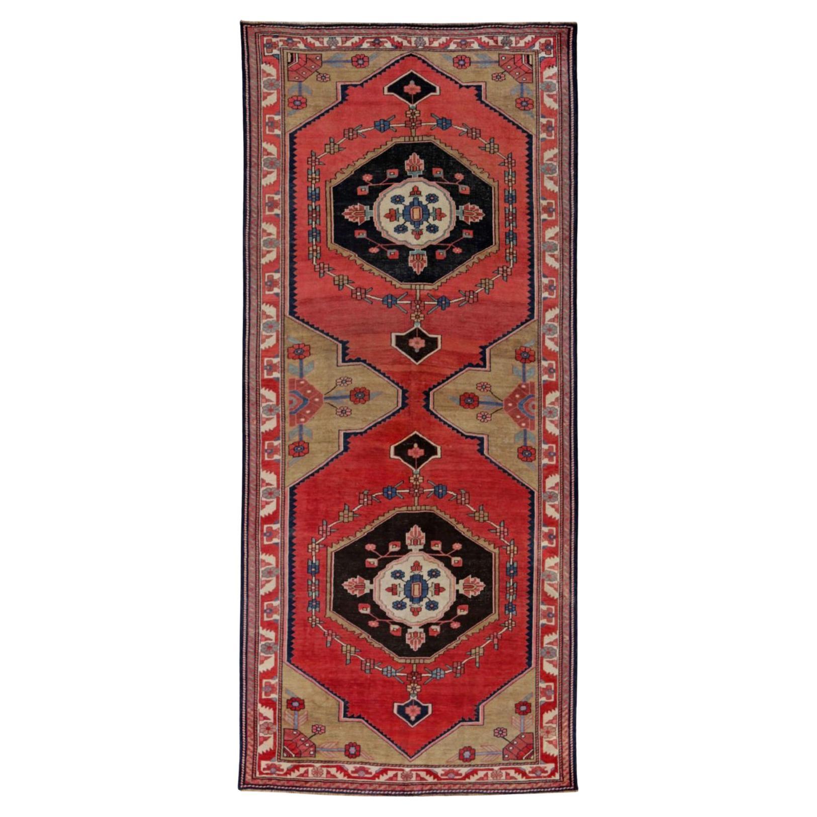 Persische Aserbaidschan-Teppiche um 1910 - Wolle Schwarz Elfenbein Rot Design - 91434