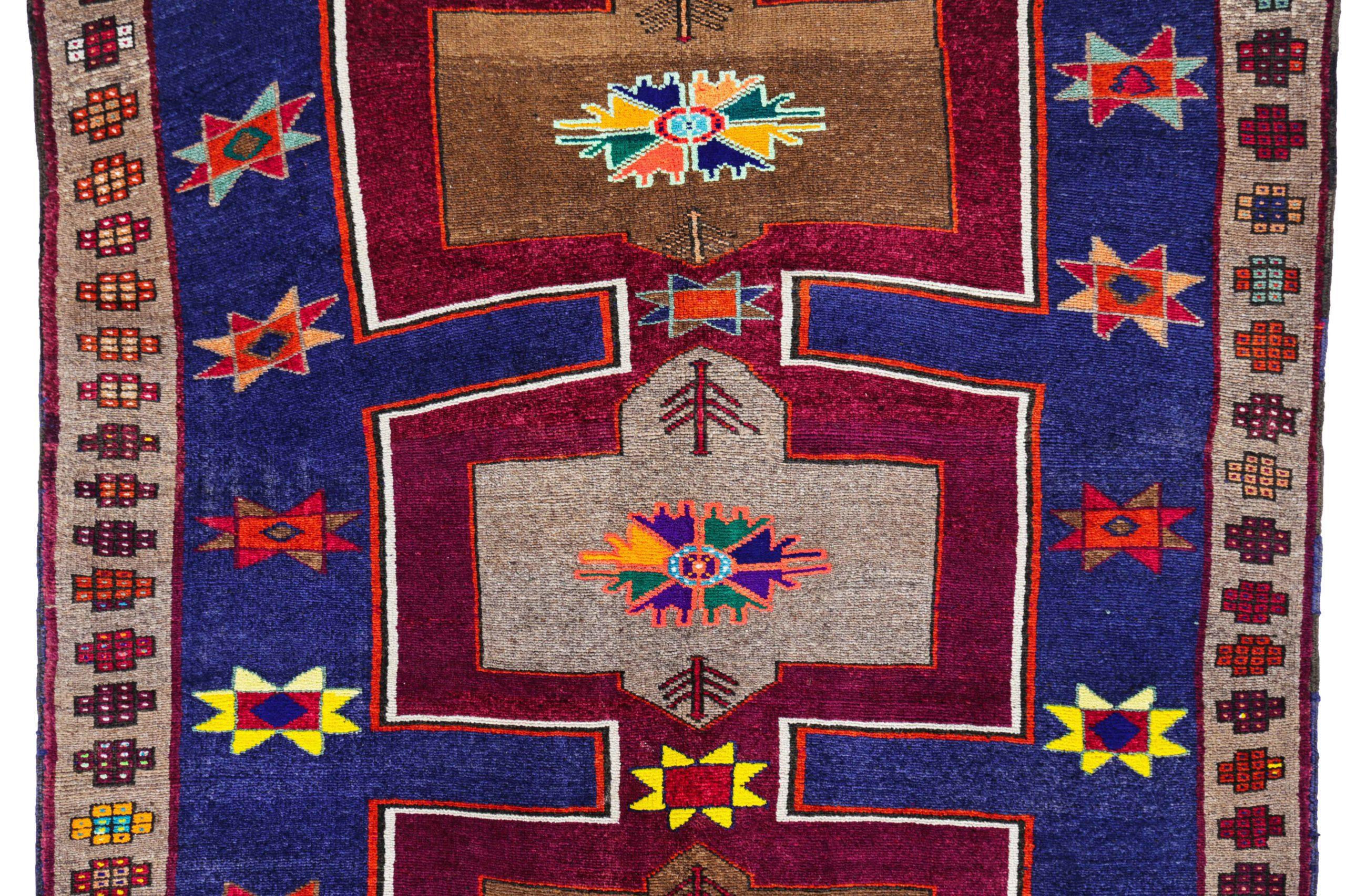 Alfombras Persas Azerbaiyán Circa 1910 - Lana Azul Marrón Marfil Amarillo - 91206 Asiático en venta