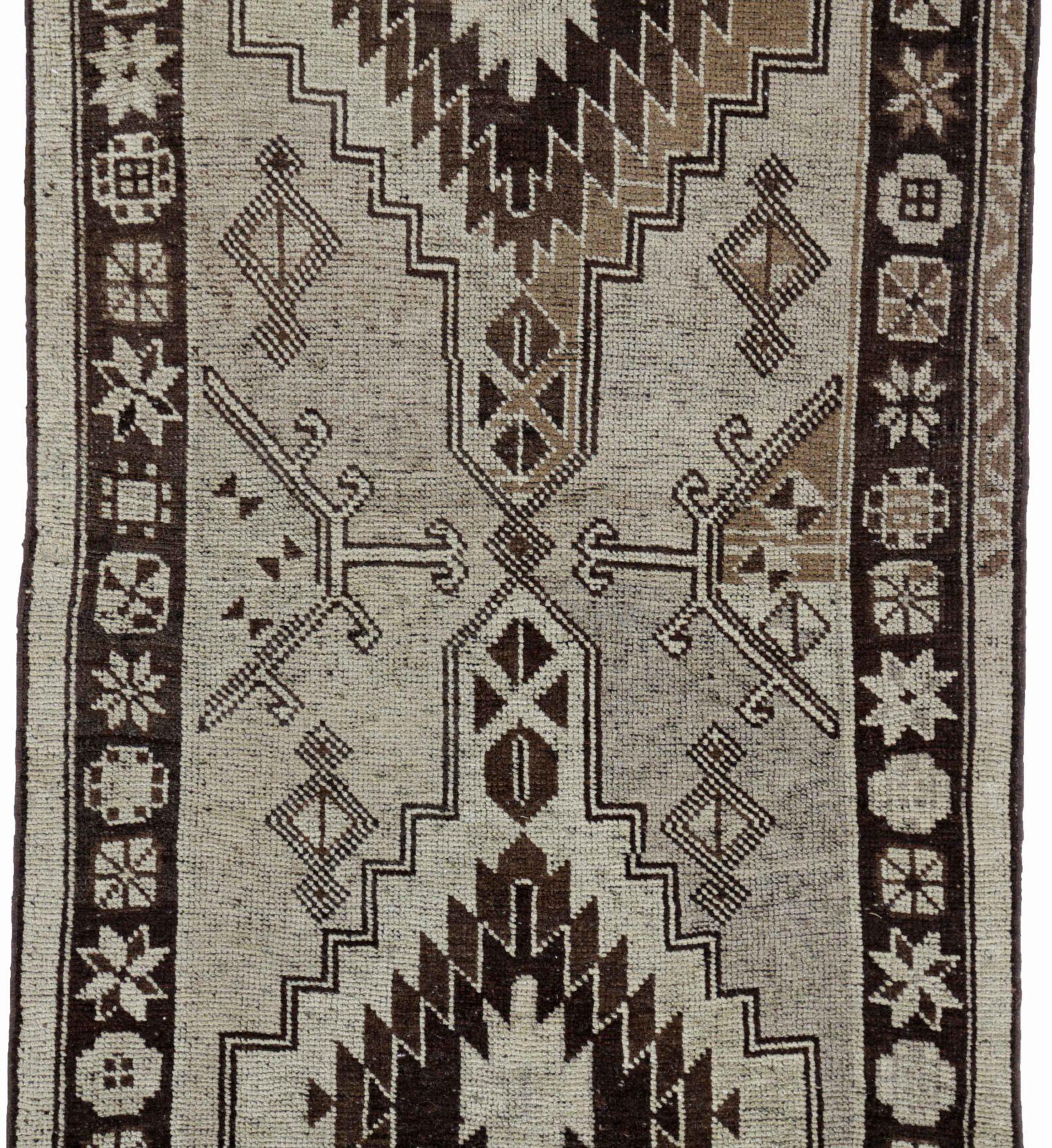 Asian Persian Azerbaijan Area Rugs Circa 1910 - Wool Brown Ivory Design - 91295 For Sale