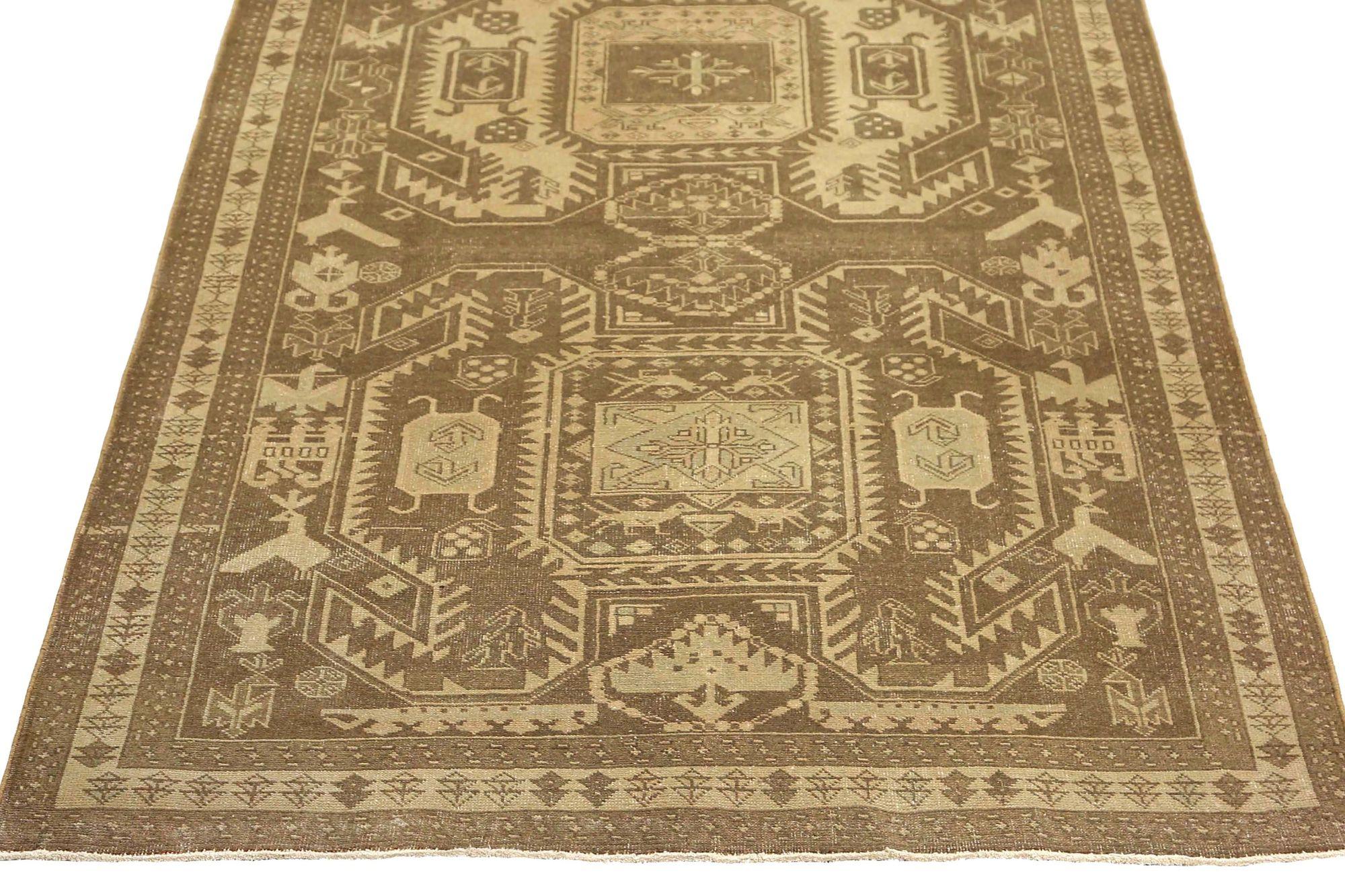 20ième siècle Tapis de sol persan Azerbaïdjan - Laine Brown Design/One - 96919 en vente
