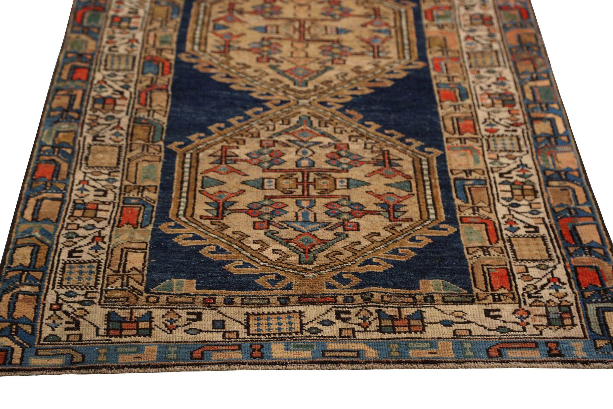 Iracheno Tappeti persiani Azerbaijan - Lana Marrone Design Blu Navy - 96963 in vendita