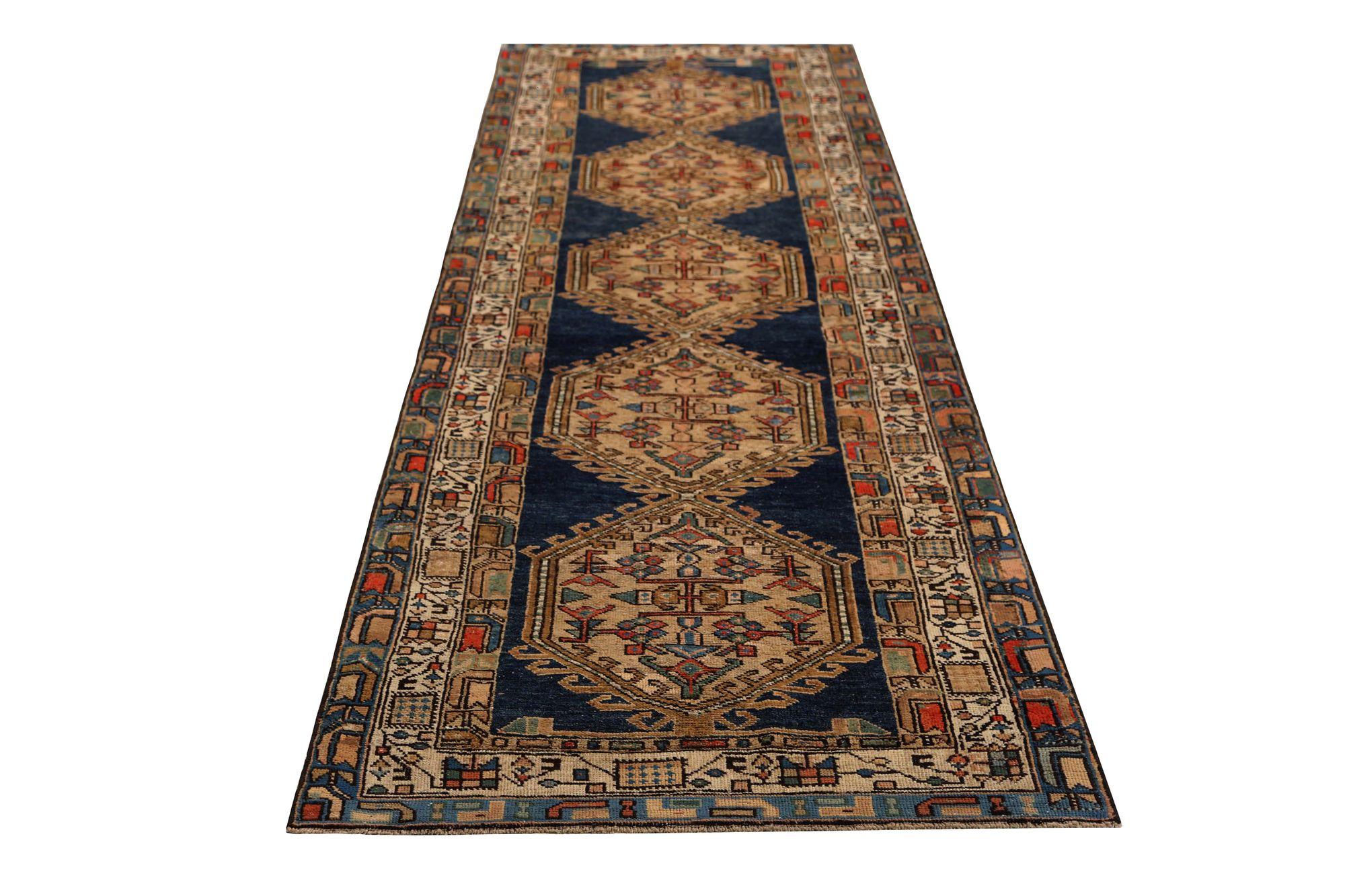 Tappeti persiani Azerbaijan - Lana Marrone Design Blu Navy - 96963 In condizioni ottime in vendita a Dallas, TX