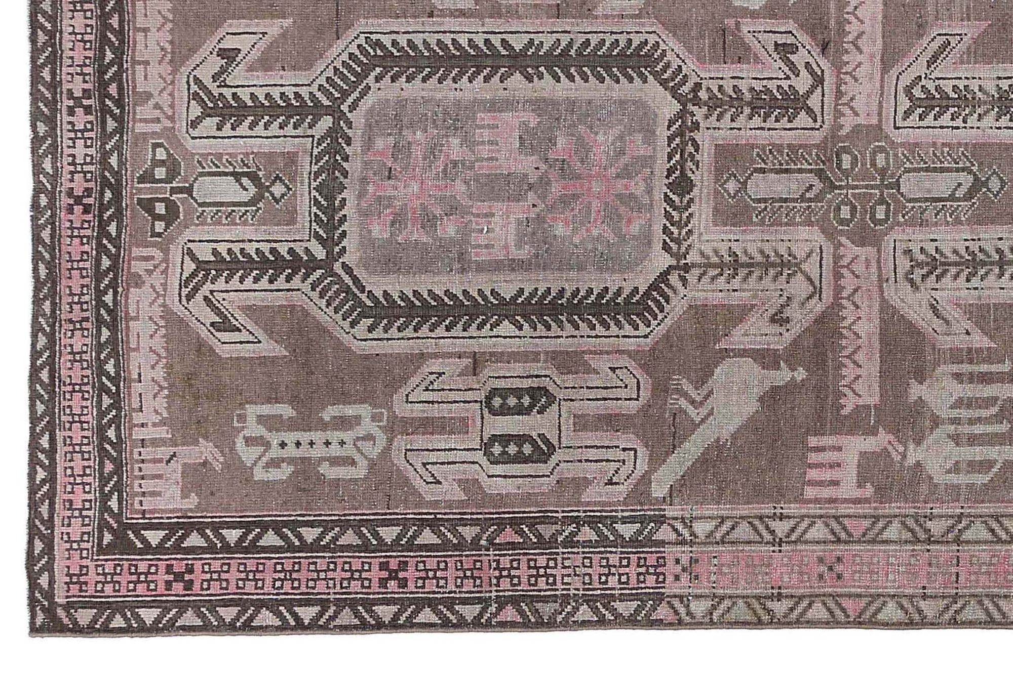 XX secolo Tappeti persiani dell'Azerbaijan - Design marrone rosa in lana - 97395 in vendita