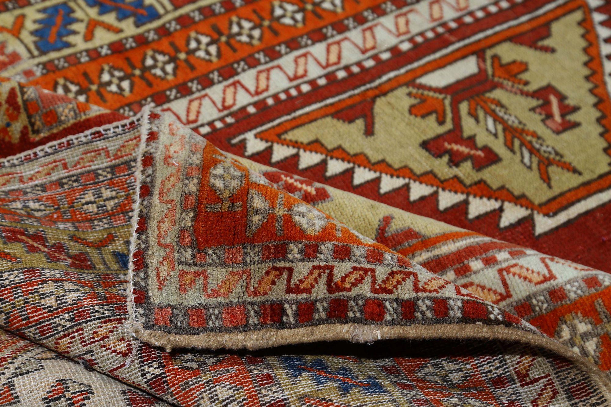 Persische Aserbaidschan Teppiche - Wolle Elfenbein Orange Rot Gelb - 97934 (Irakisch) im Angebot