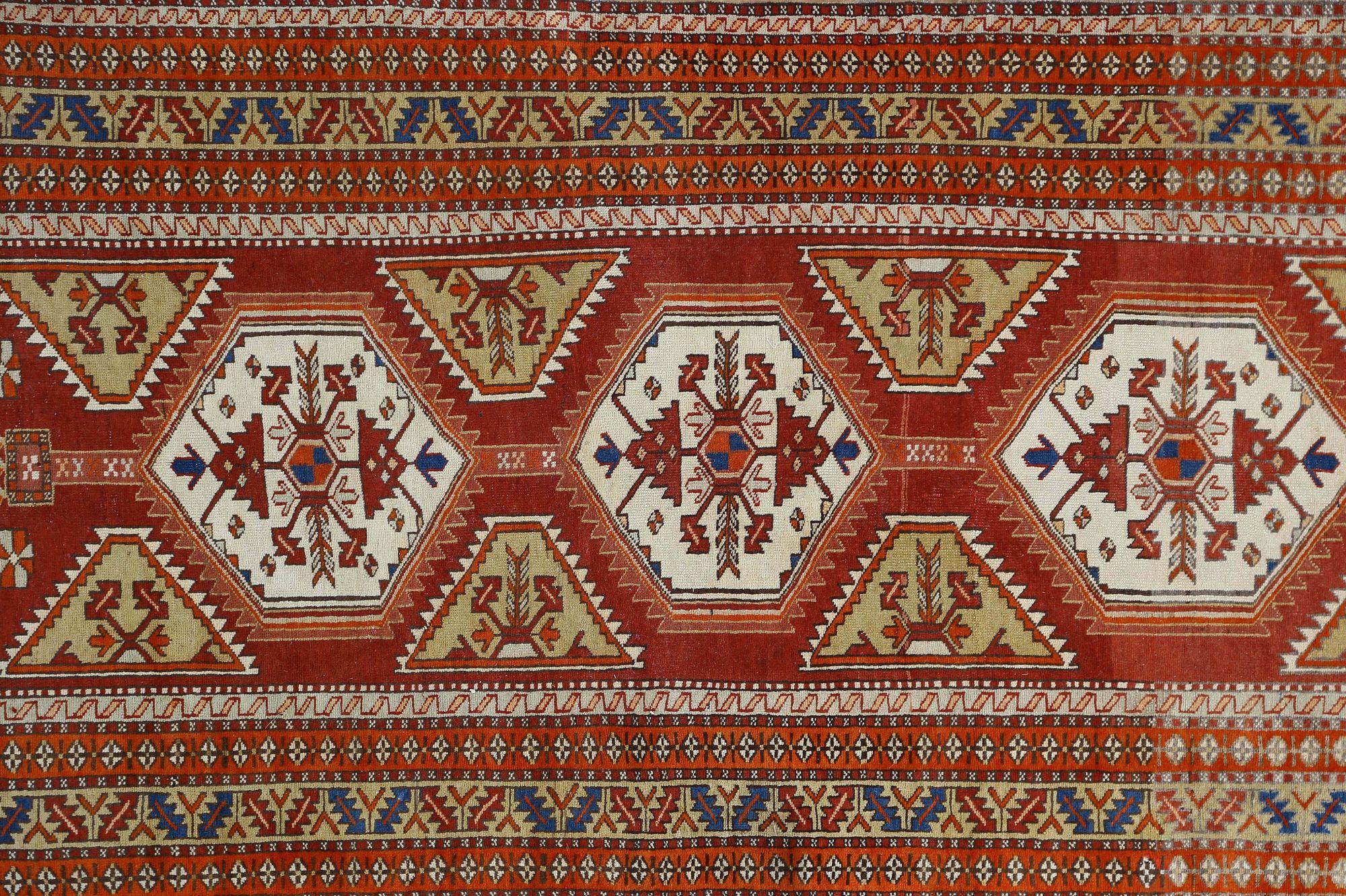 Persische Aserbaidschan Teppiche - Wolle Elfenbein Orange Rot Gelb - 97934 im Zustand „Hervorragend“ im Angebot in Dallas, TX